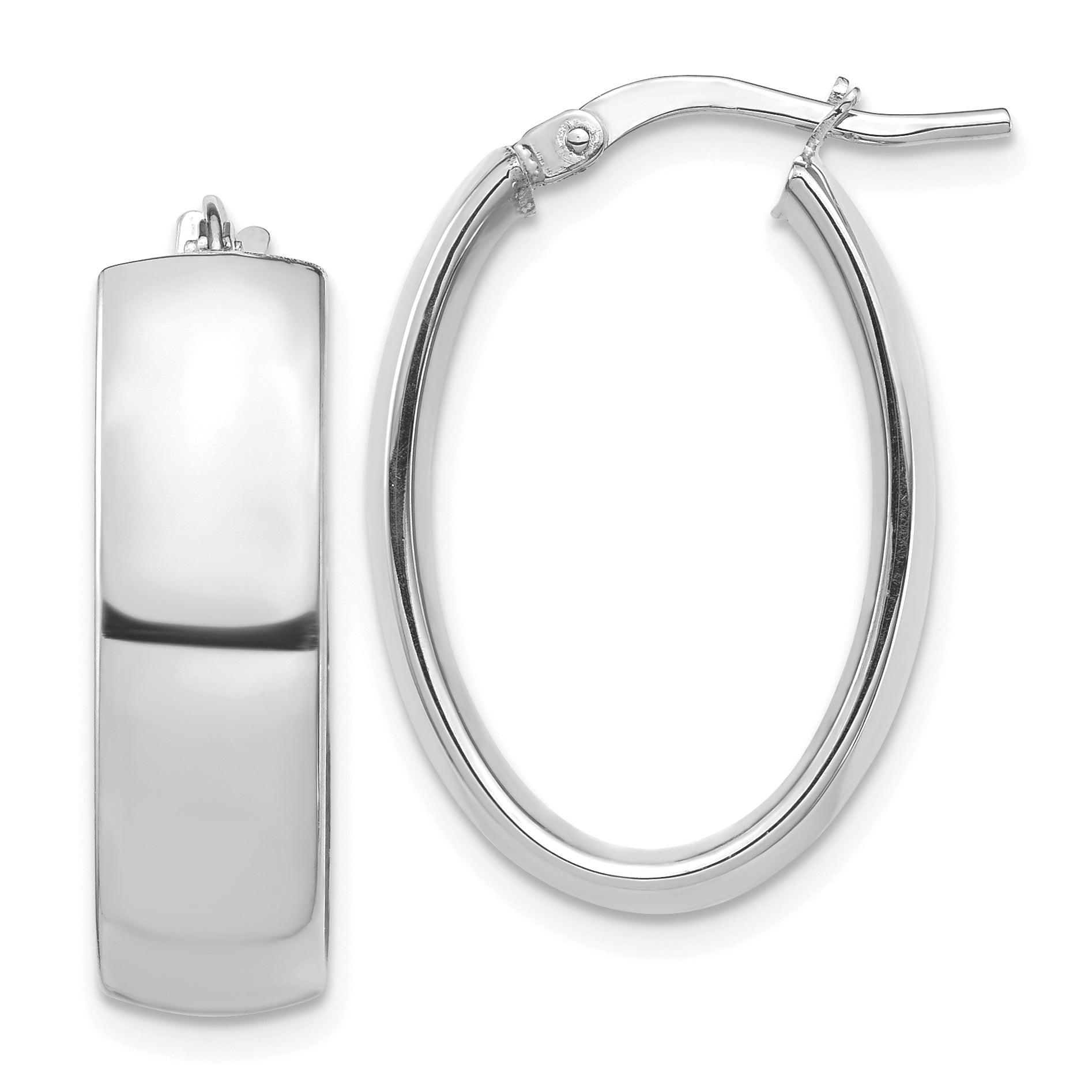 14k White Gold High Polished 7mm Oval Hoop Earrings Main image