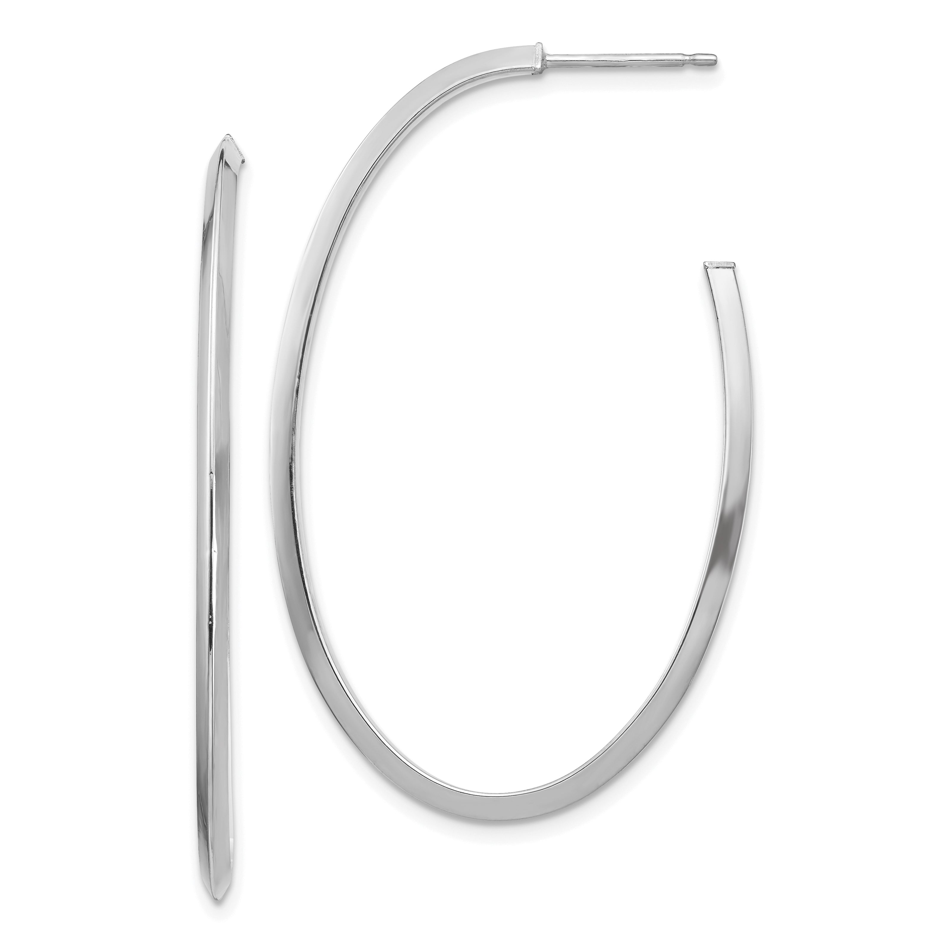 14k White Gold Polished Knife Edge Oval 2mm Post Dangle Earrings Main image