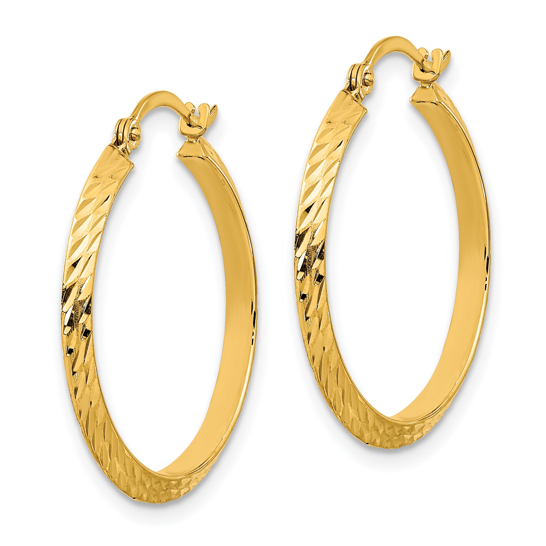 14K Polished Diamond-Cut Hoop Earrings Secondary image