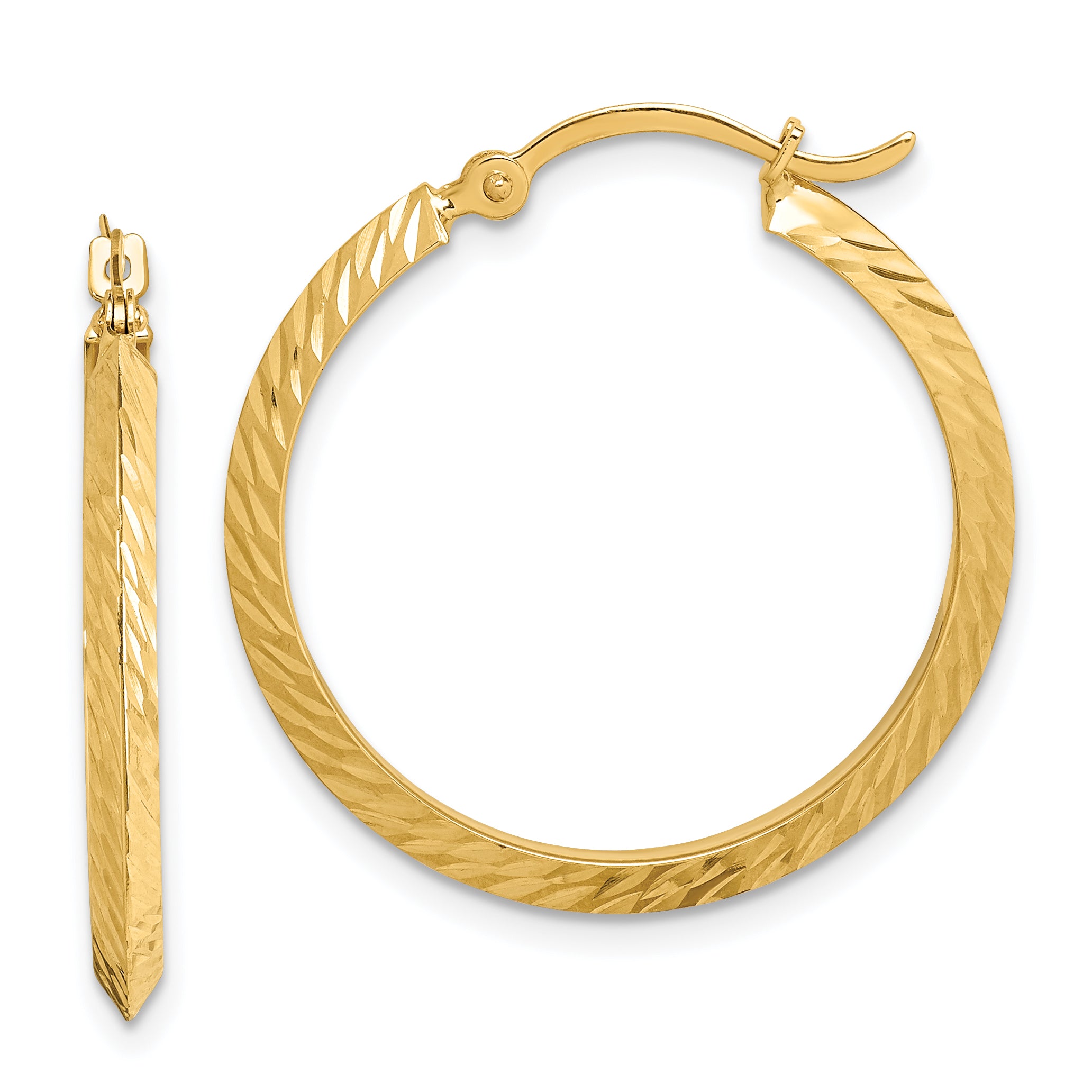 14K Polished Diamond-Cut Hoop Earrings