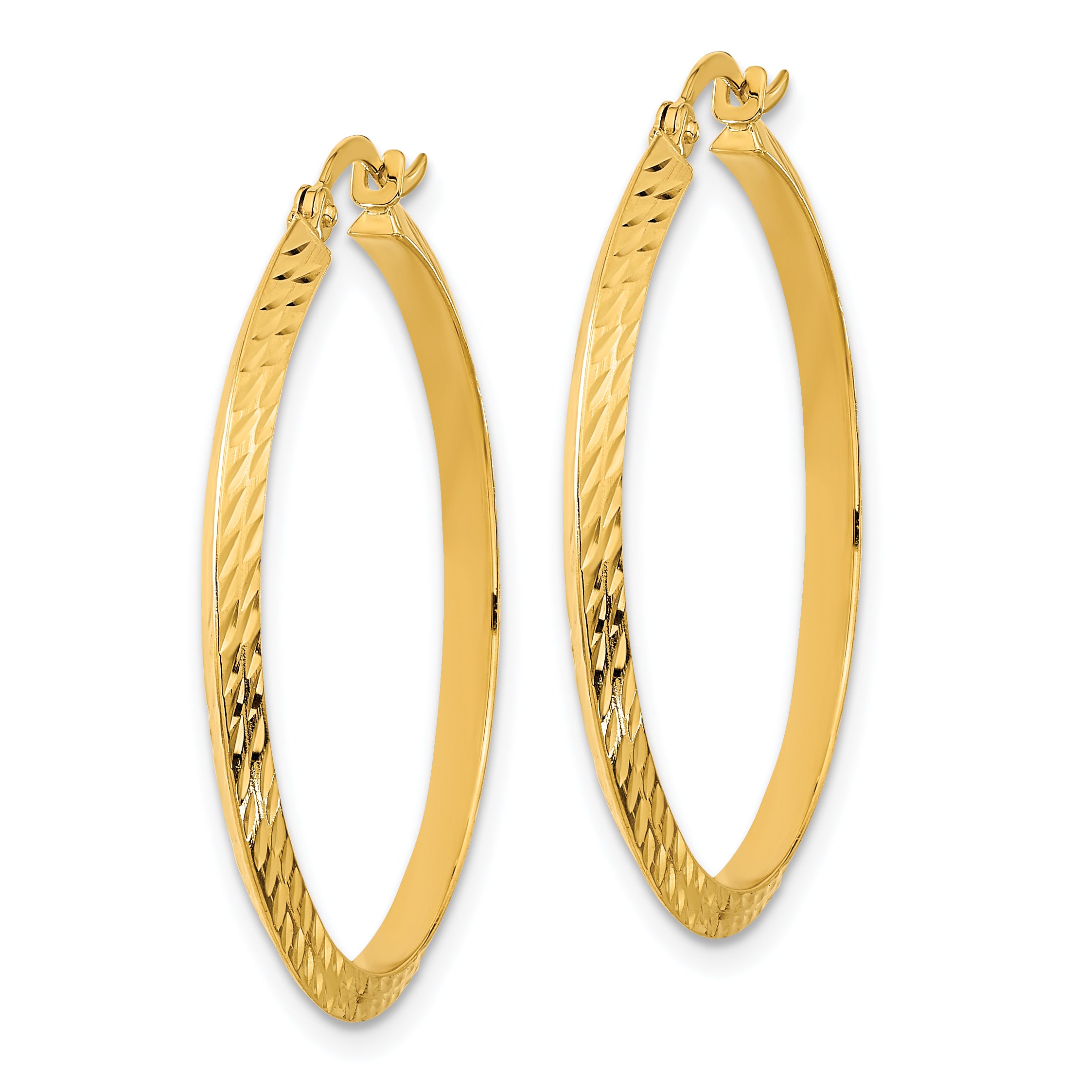 14K Polished Diamond-Cut Hoop Earrings Secondary image