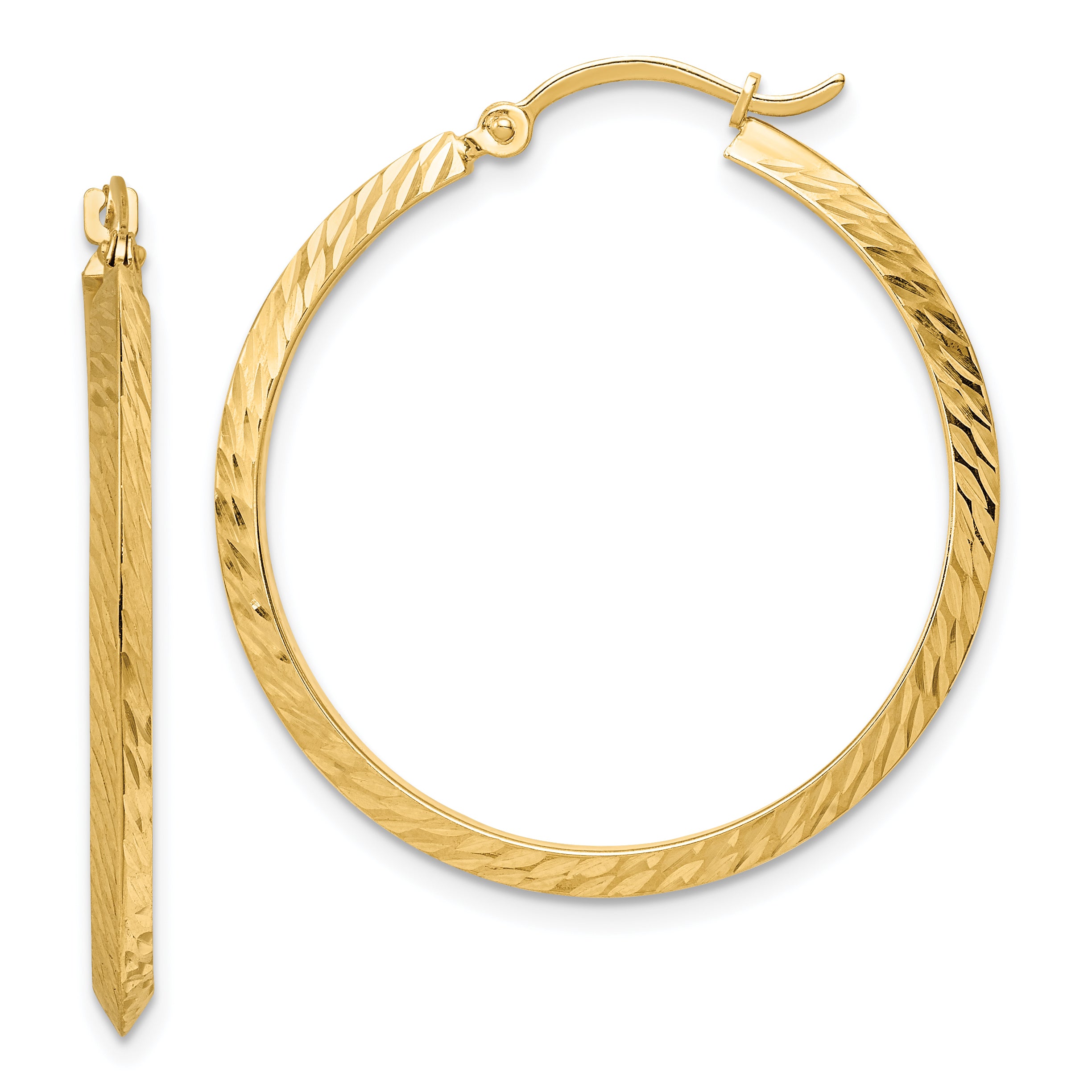 14K Polished Diamond-Cut Hoop Earrings