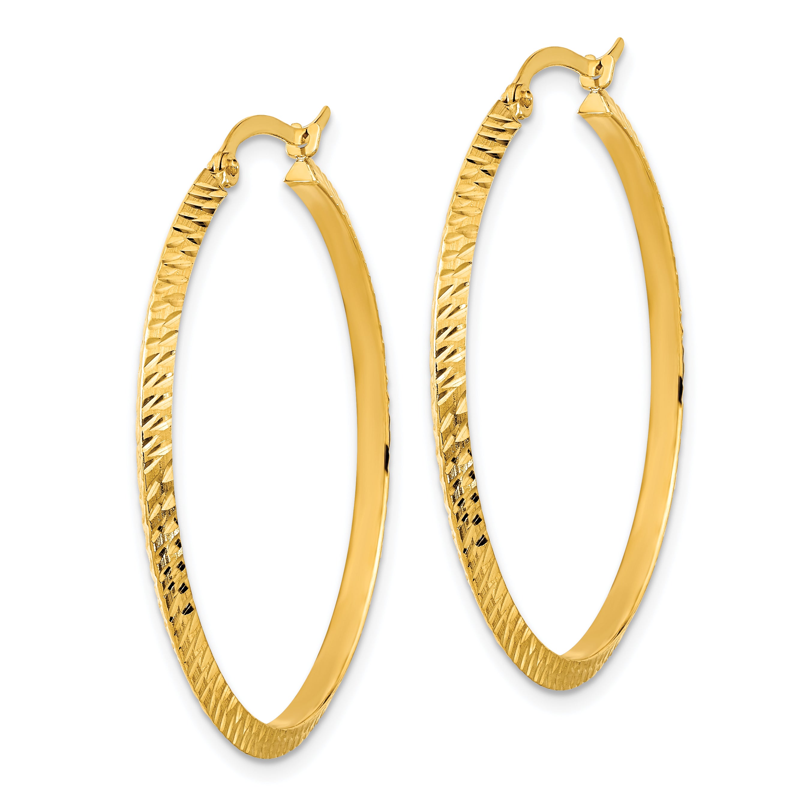 14K Polished Diamond-Cut Hoop Earrings Secondary image