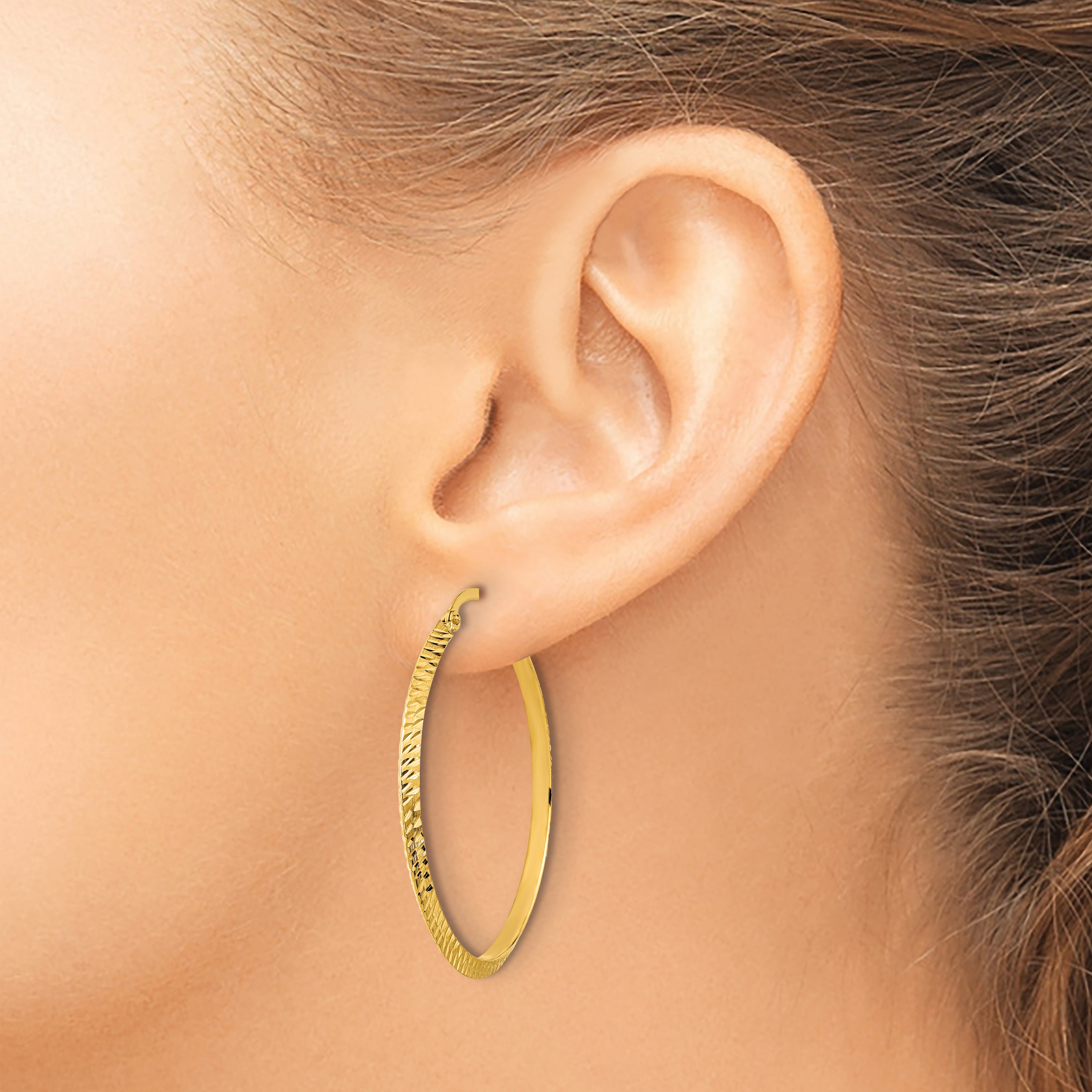 14K Polished Diamond-Cut Hoop Earrings