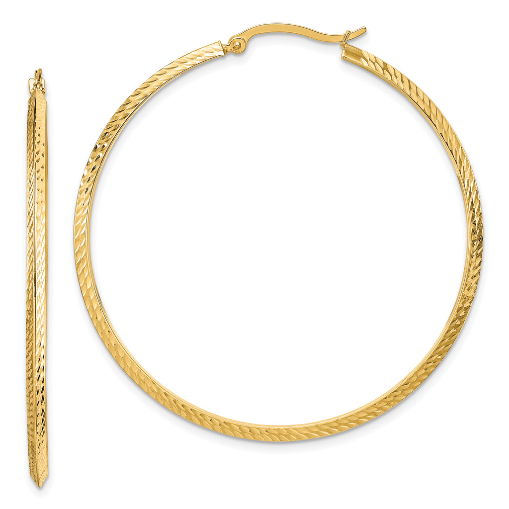 14K Polished Diamond-Cut Hoop Earrings