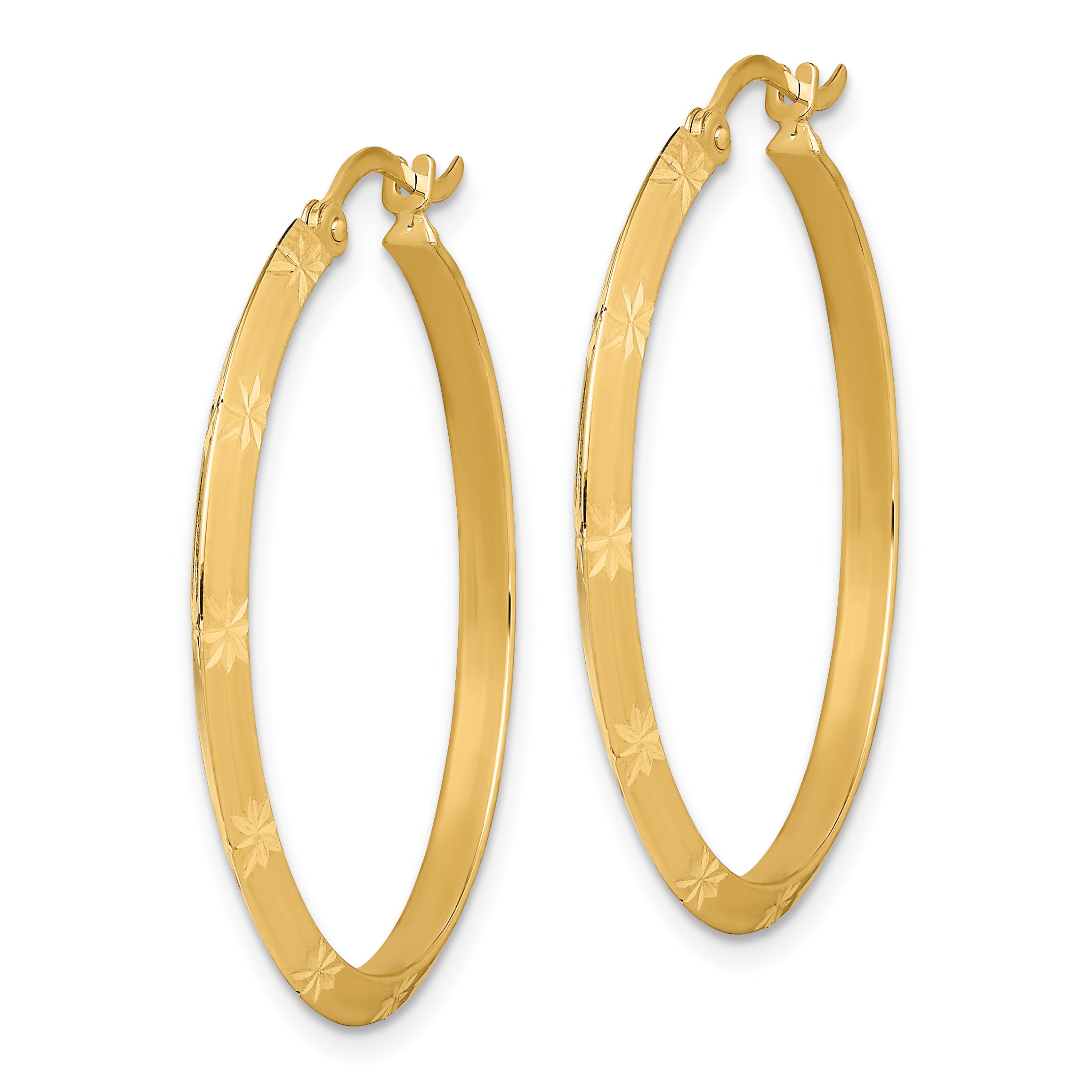 14K Polished Diamond-Cut Hoop Earrings Secondary image