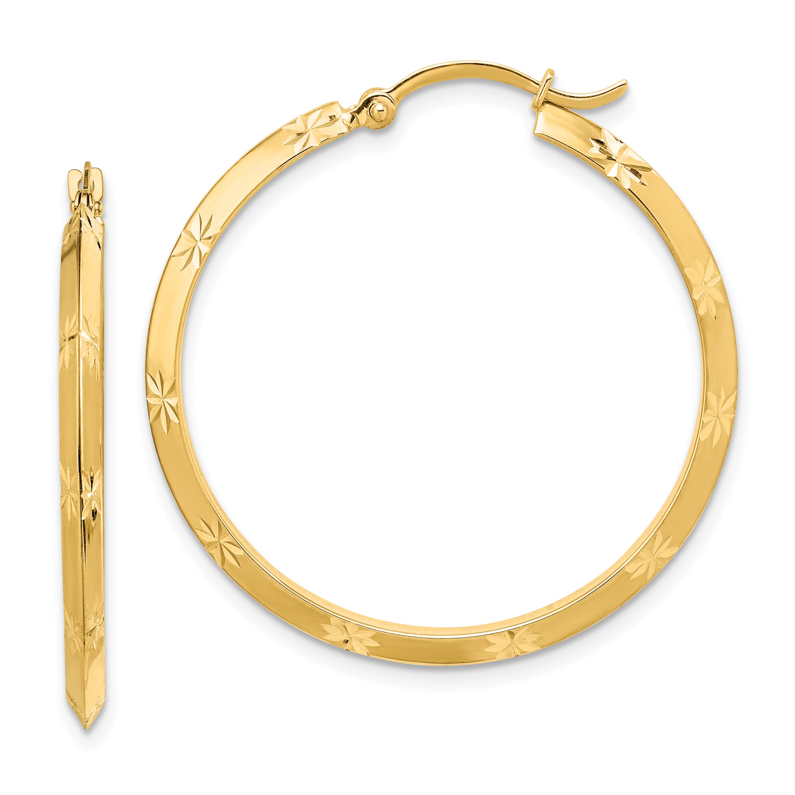 14K Polished Diamond-Cut Hoop Earrings