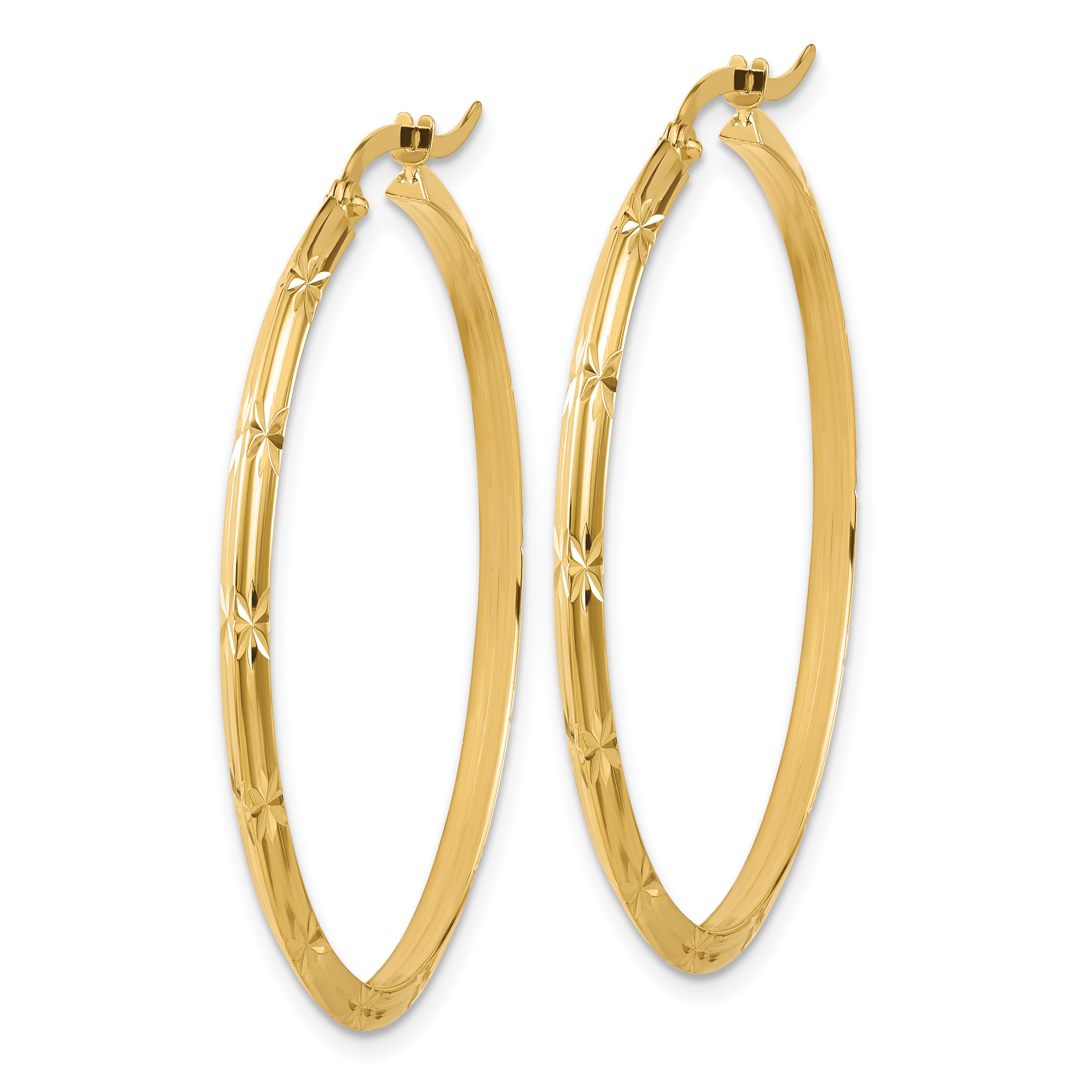 14K Polished Diamond-Cut Hoop Earrings Secondary image