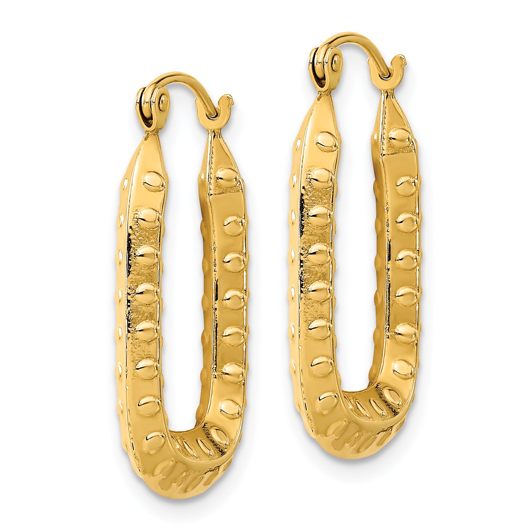 14k Polished Textured Rectangle Hoop Earrings