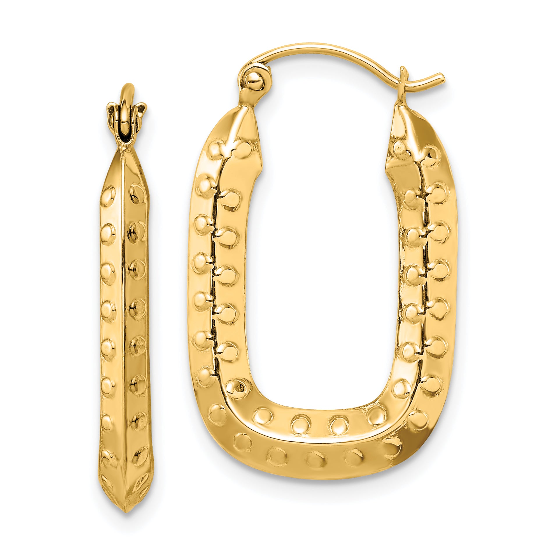 14k Polished Textured Rectangle Hoop Earrings