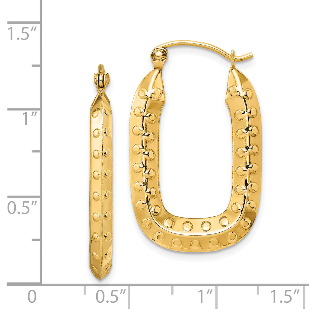 14k Polished Textured Rectangle Hoop Earrings