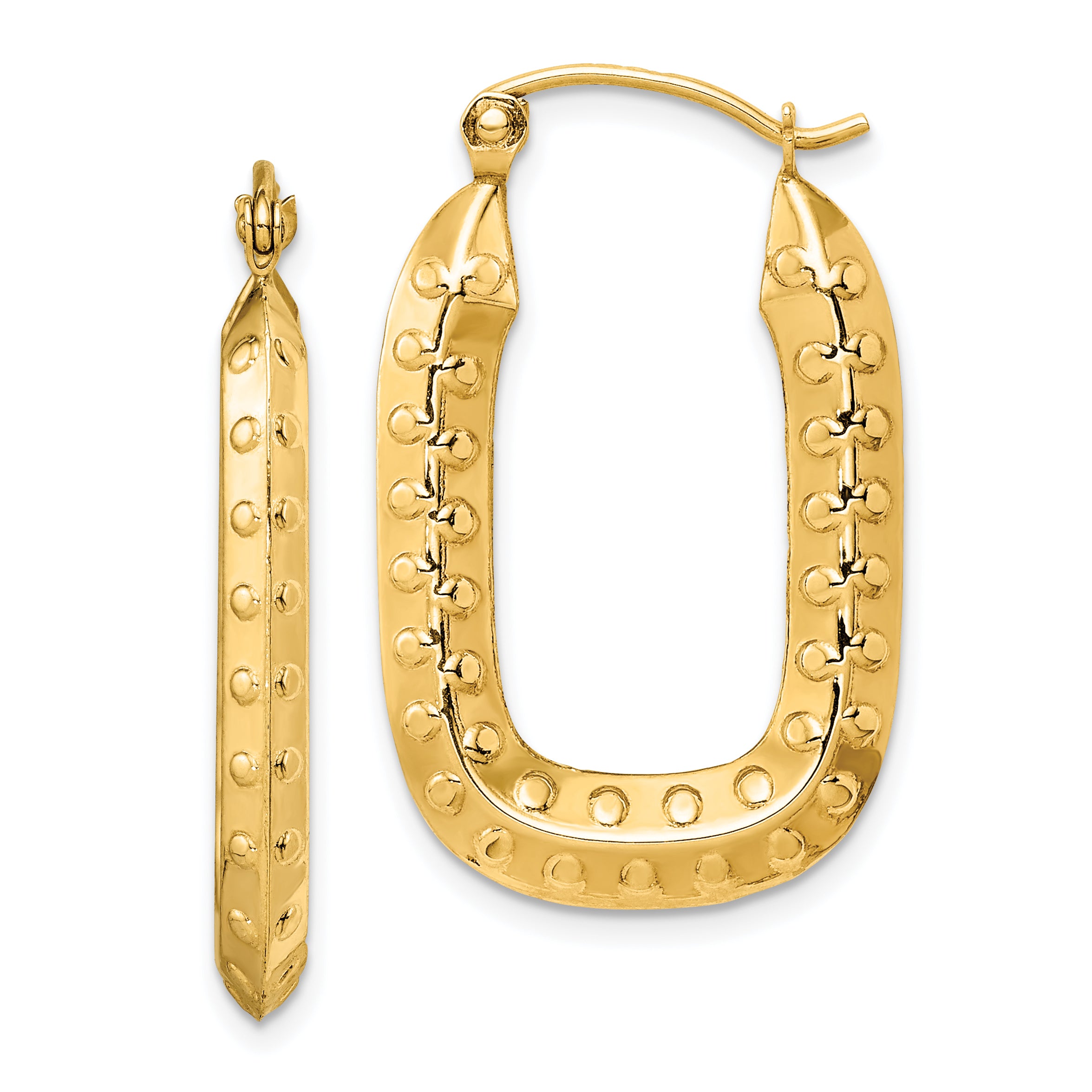 14k Polished Textured Rectangle Hoop Earrings