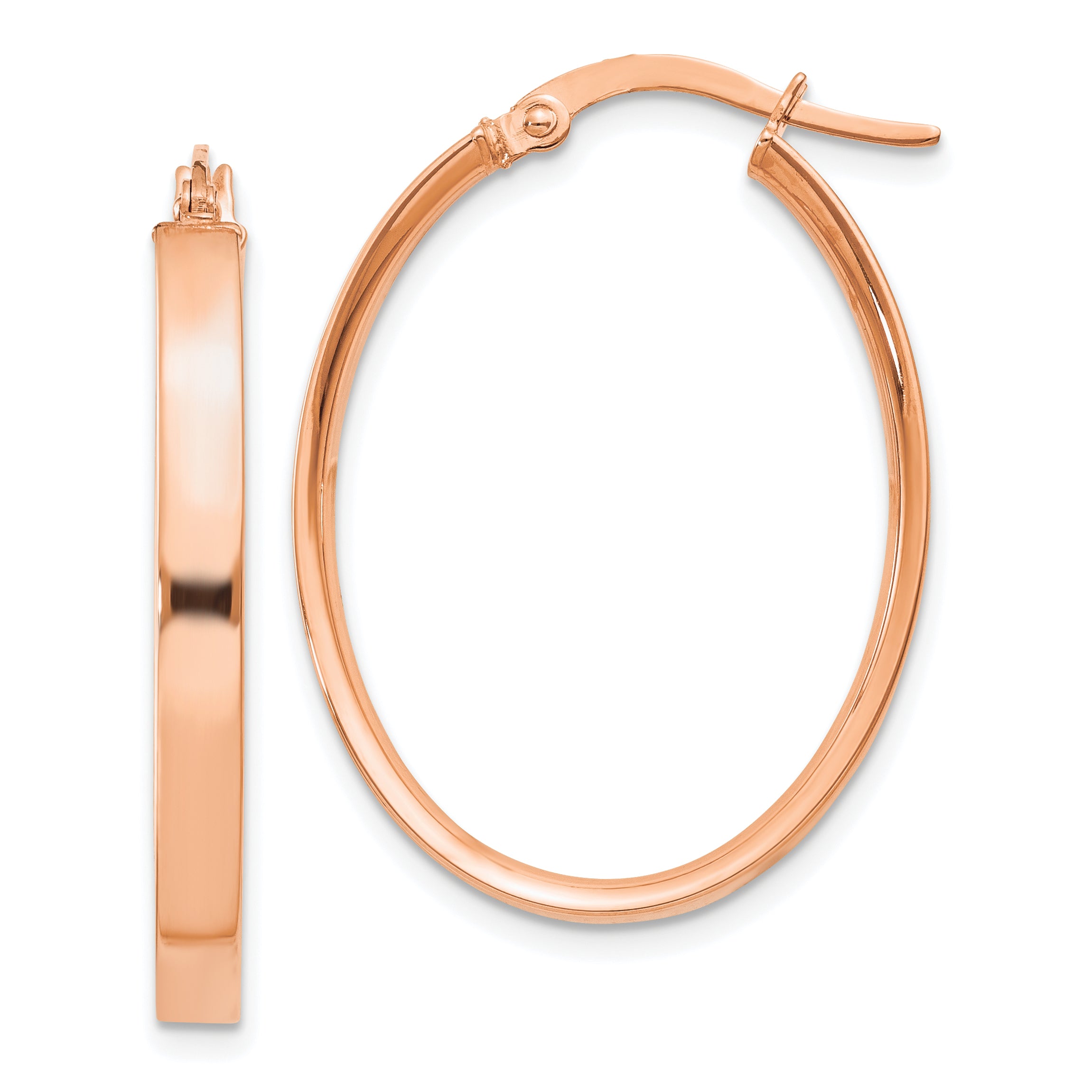14K Rose Gold 3mm Oval Hoop Earrings Main image