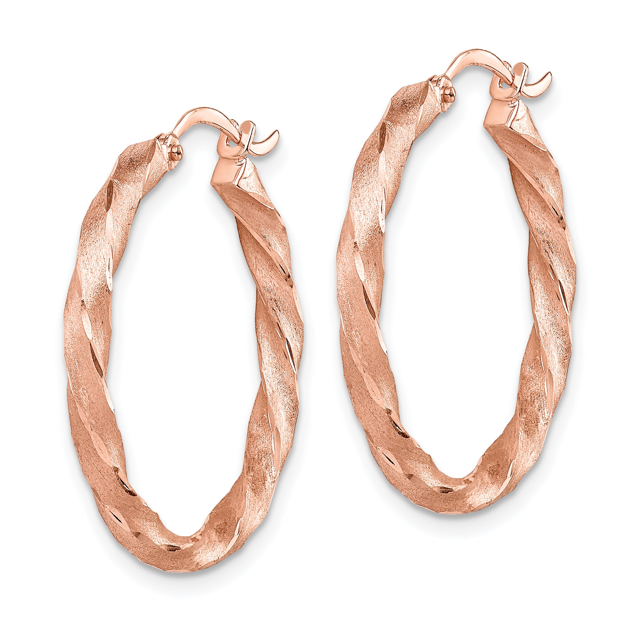 14K Rose Gold Twisted Satin Diamond-Cut Hoop Earrings Secondary image