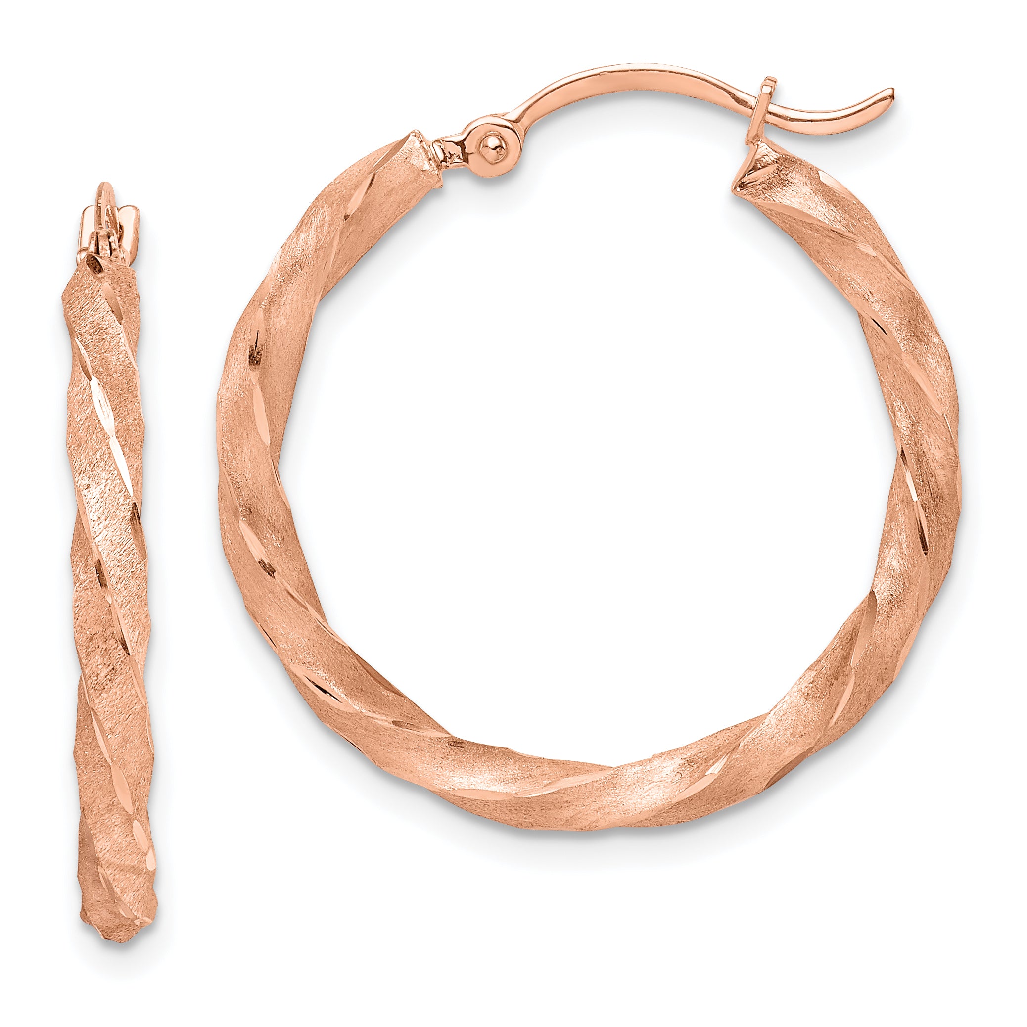 14K Rose Gold Twisted Satin Diamond-Cut Hoop Earrings Main image