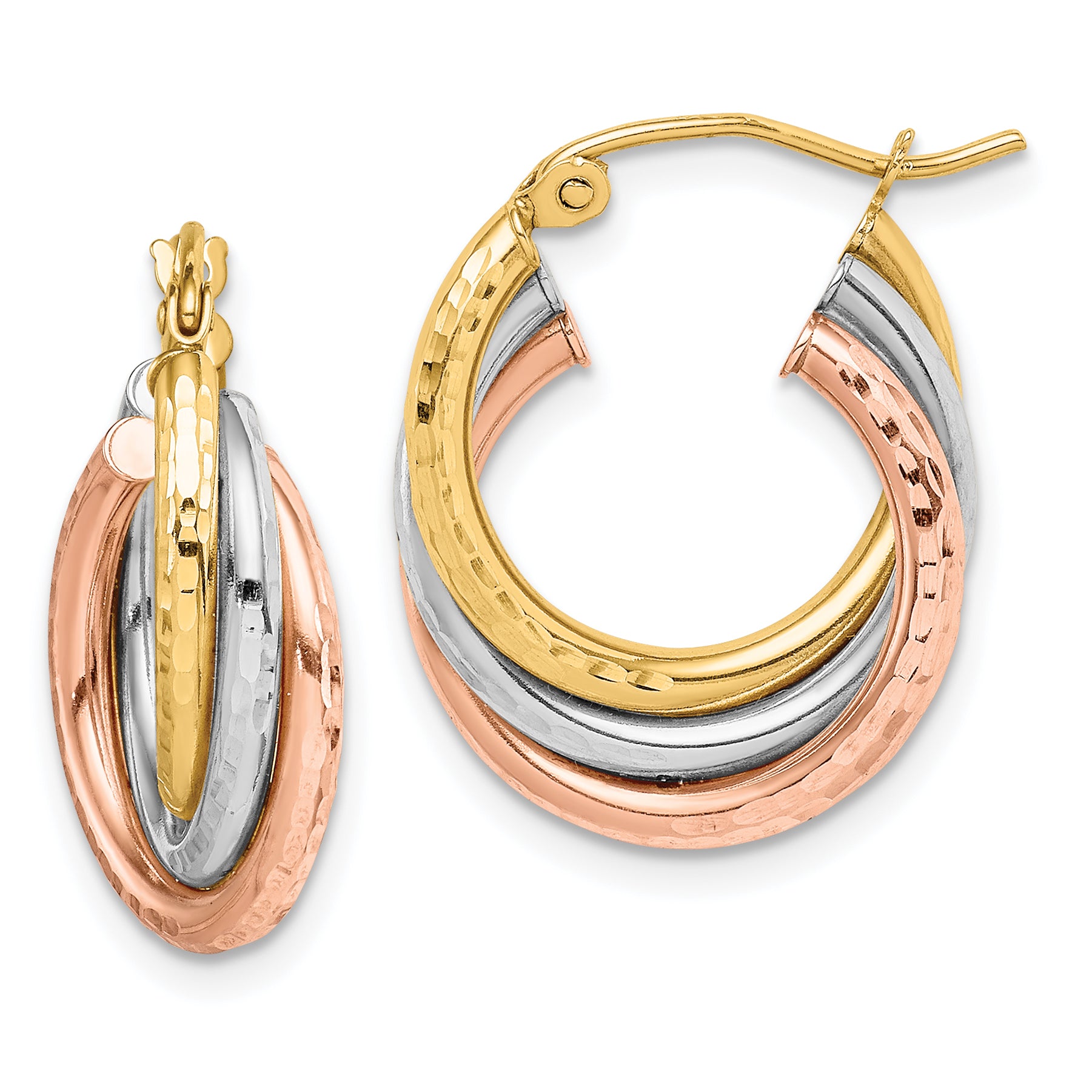 14k Tri-color Textured Triple Hoop Earrings Main image