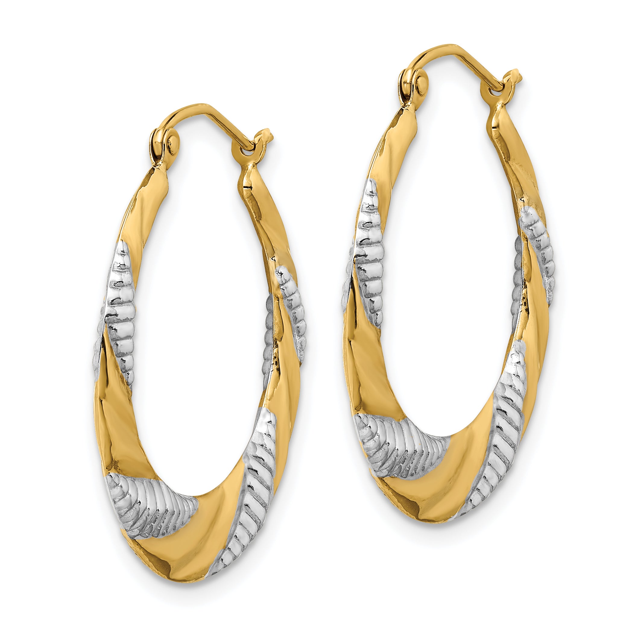 14K & Rhodium Textured Stamped Hoop Earrings Secondary image