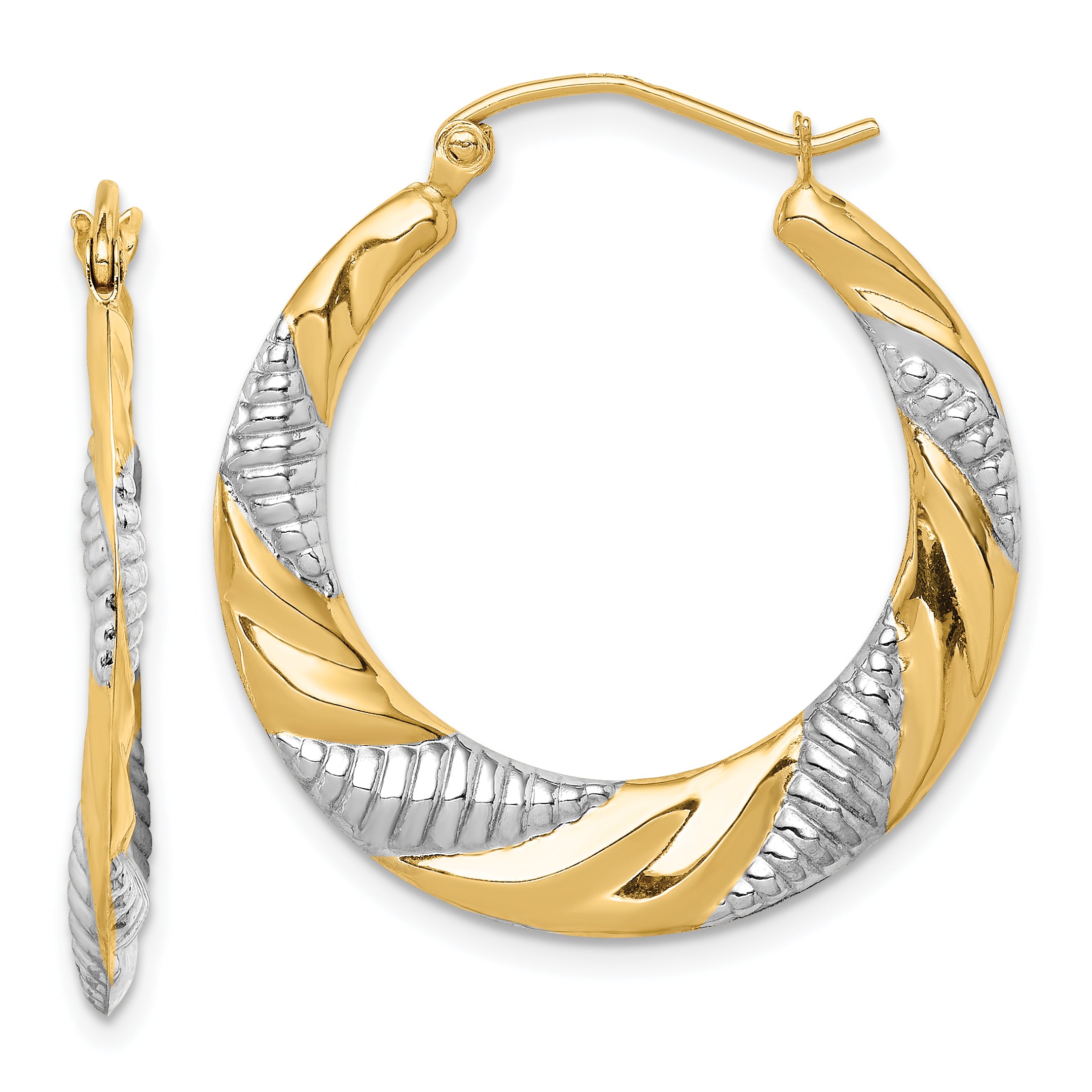 14K & Rhodium Textured Stamped Hoop Earrings Main image