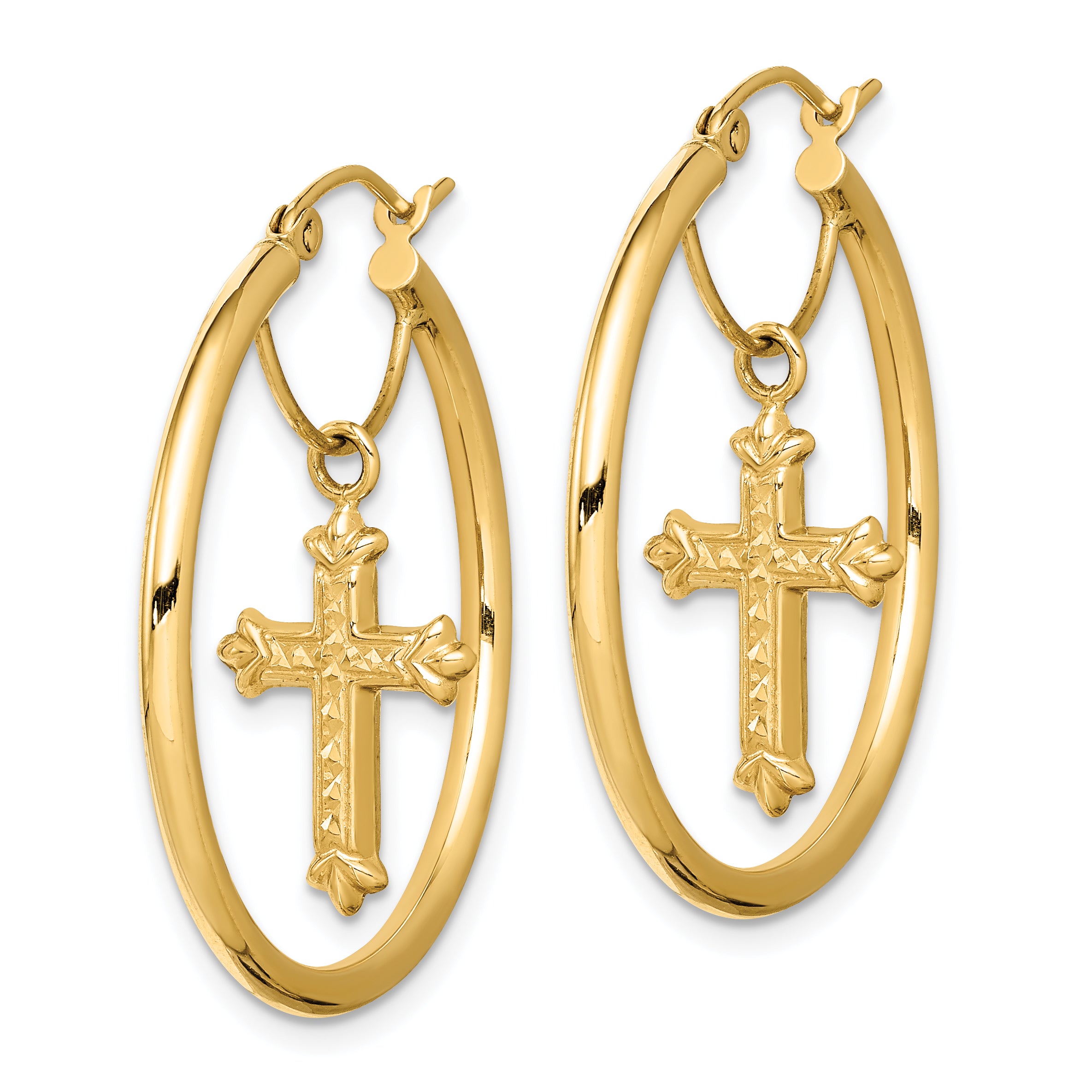 14k with D/C Cross Dangle Hoop Earrings Secondary image