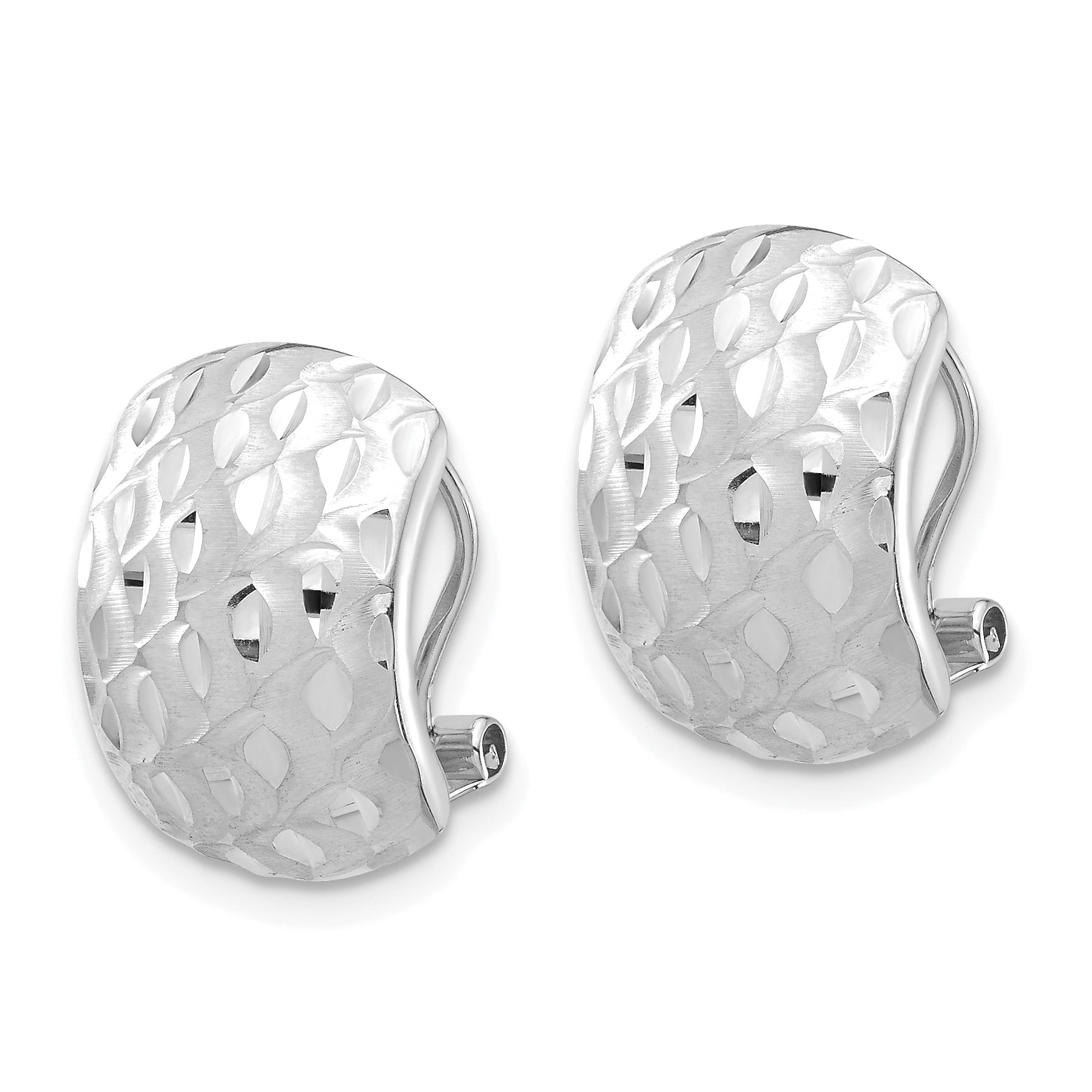 14K White Gold Textured Omega Back Earrings Secondary image