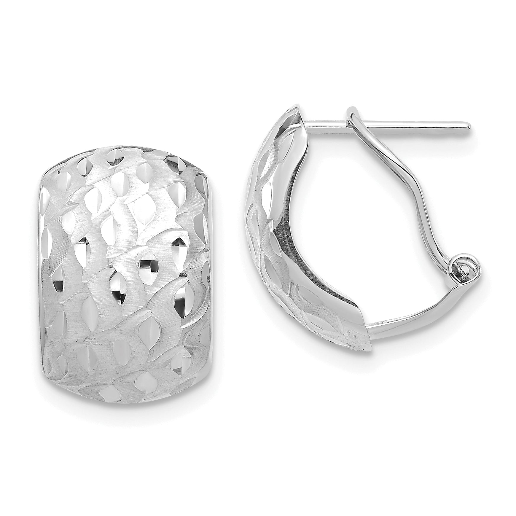 14K White Gold Textured Omega Back Earrings Main image