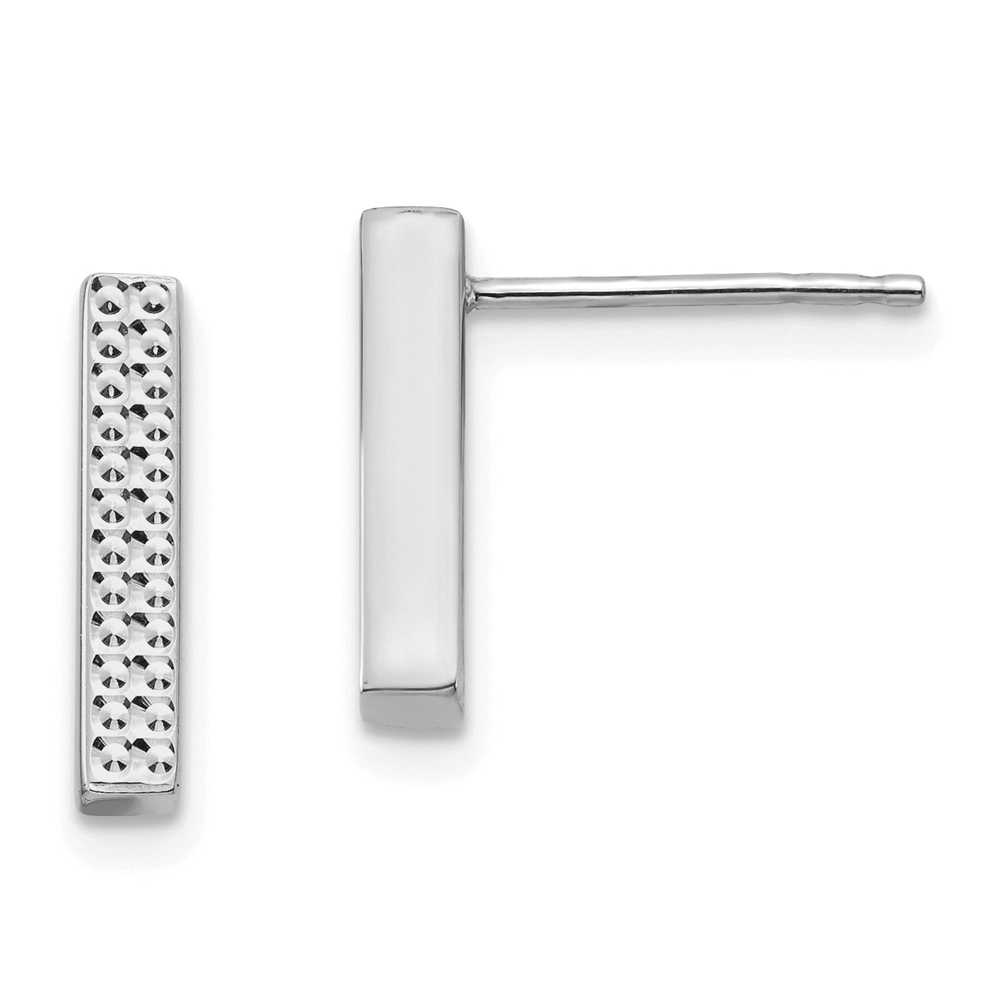 14K White Gold Textured Bar Post Earrings Main image