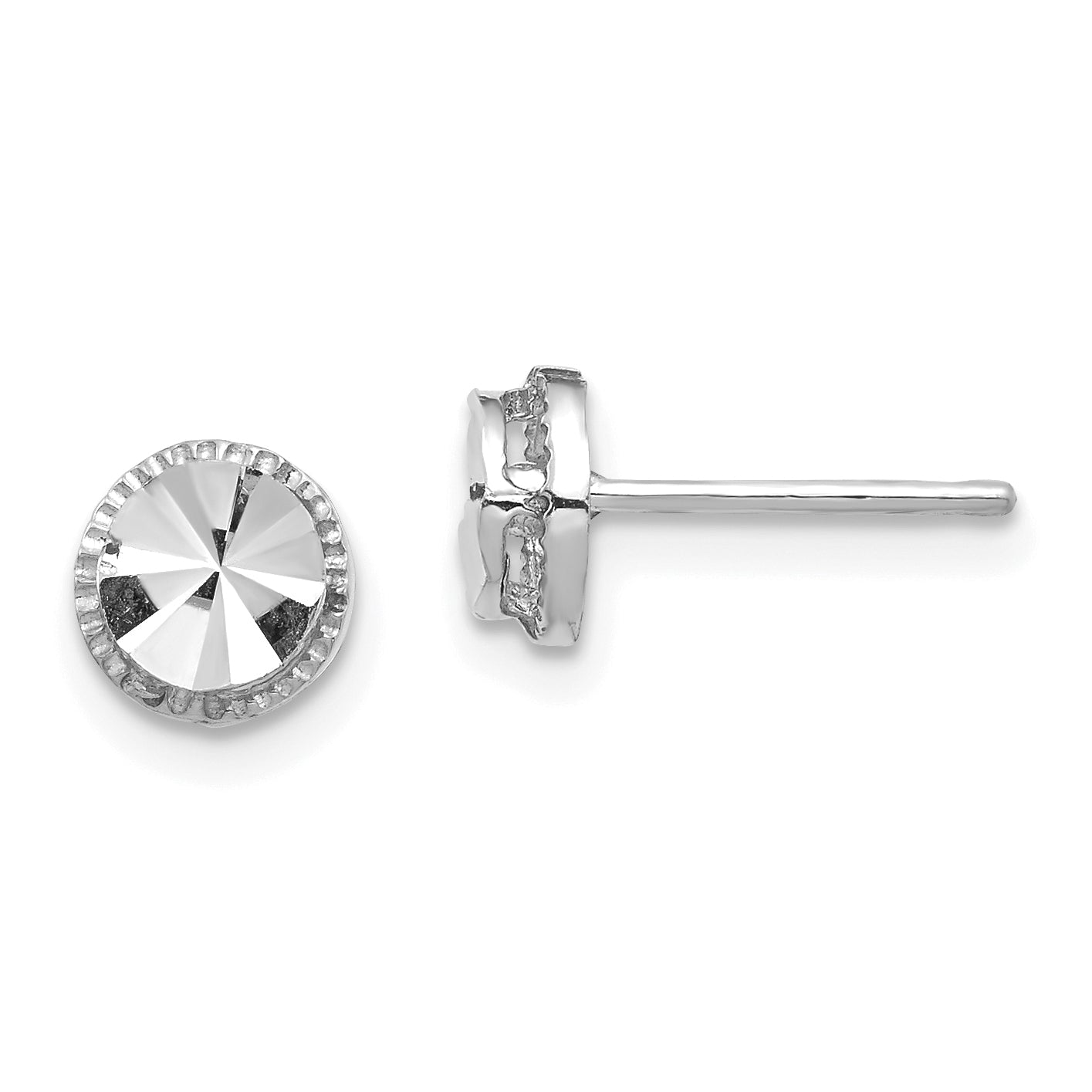 14K White Gold Diamond-Cut Round Post Earrings Main image