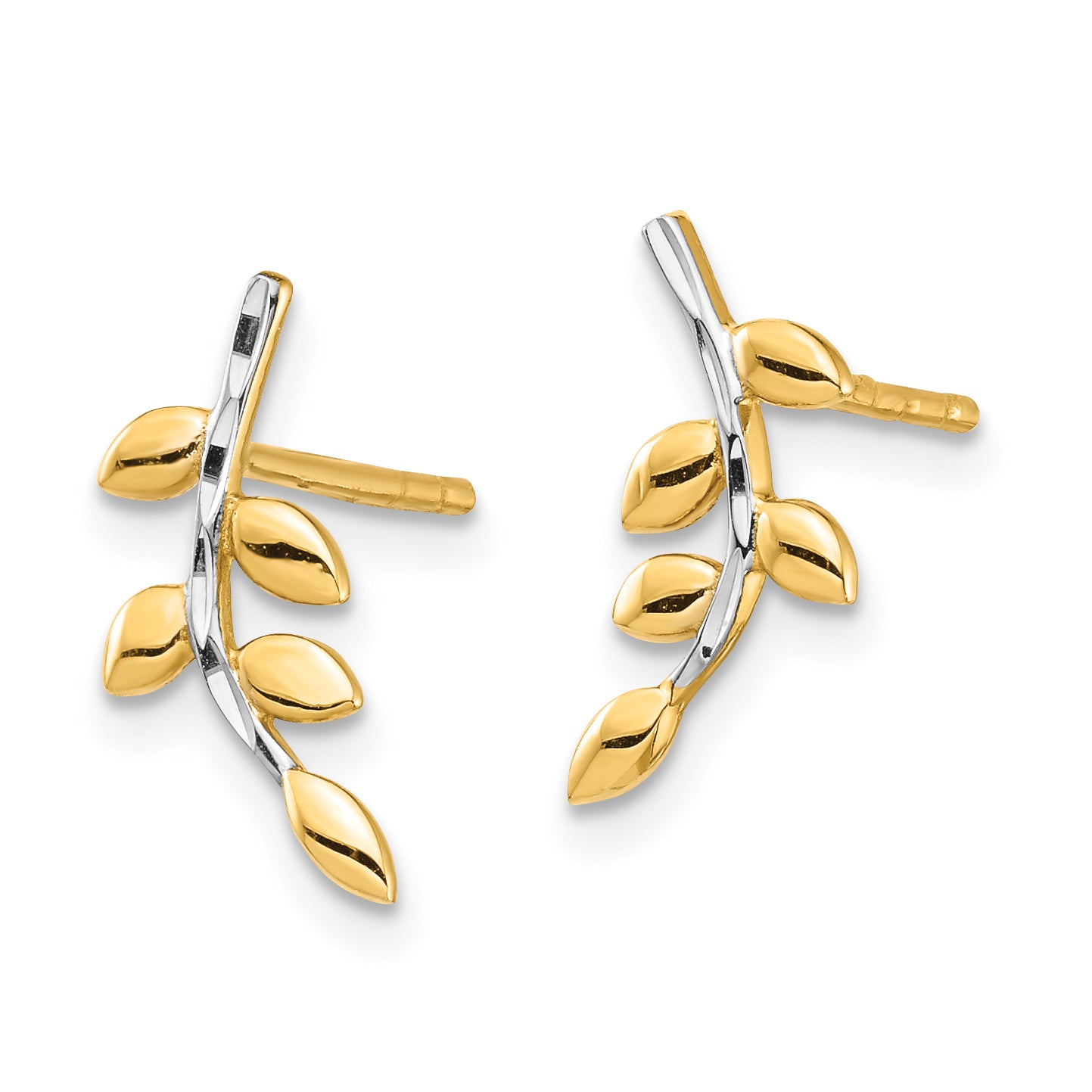 14K & White Rhodium Leaves Post Earrings Secondary image
