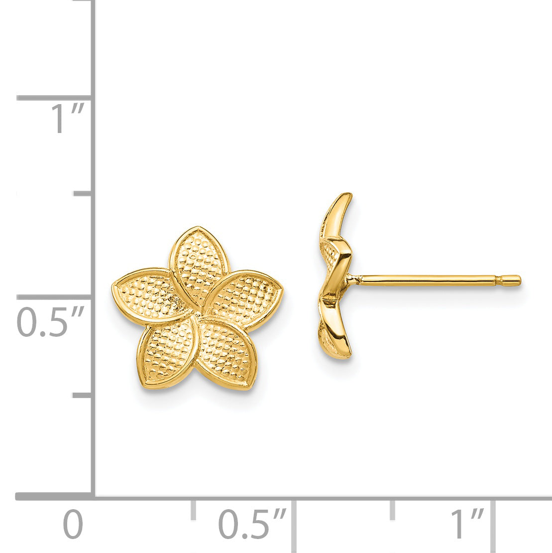 14K Polished & Textured Plumeria Post Earrings