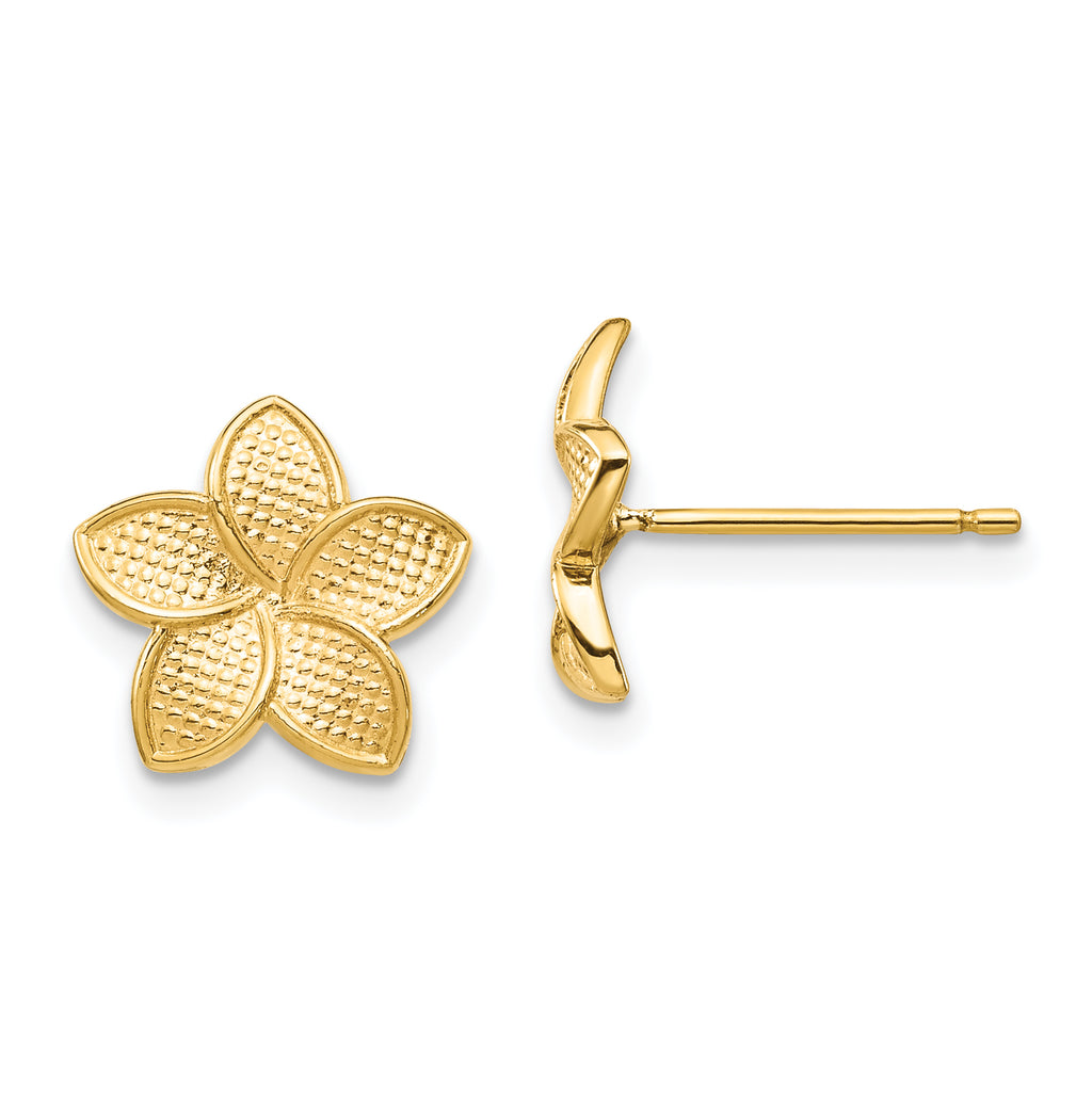 14K Polished & Textured Plumeria Post Earrings