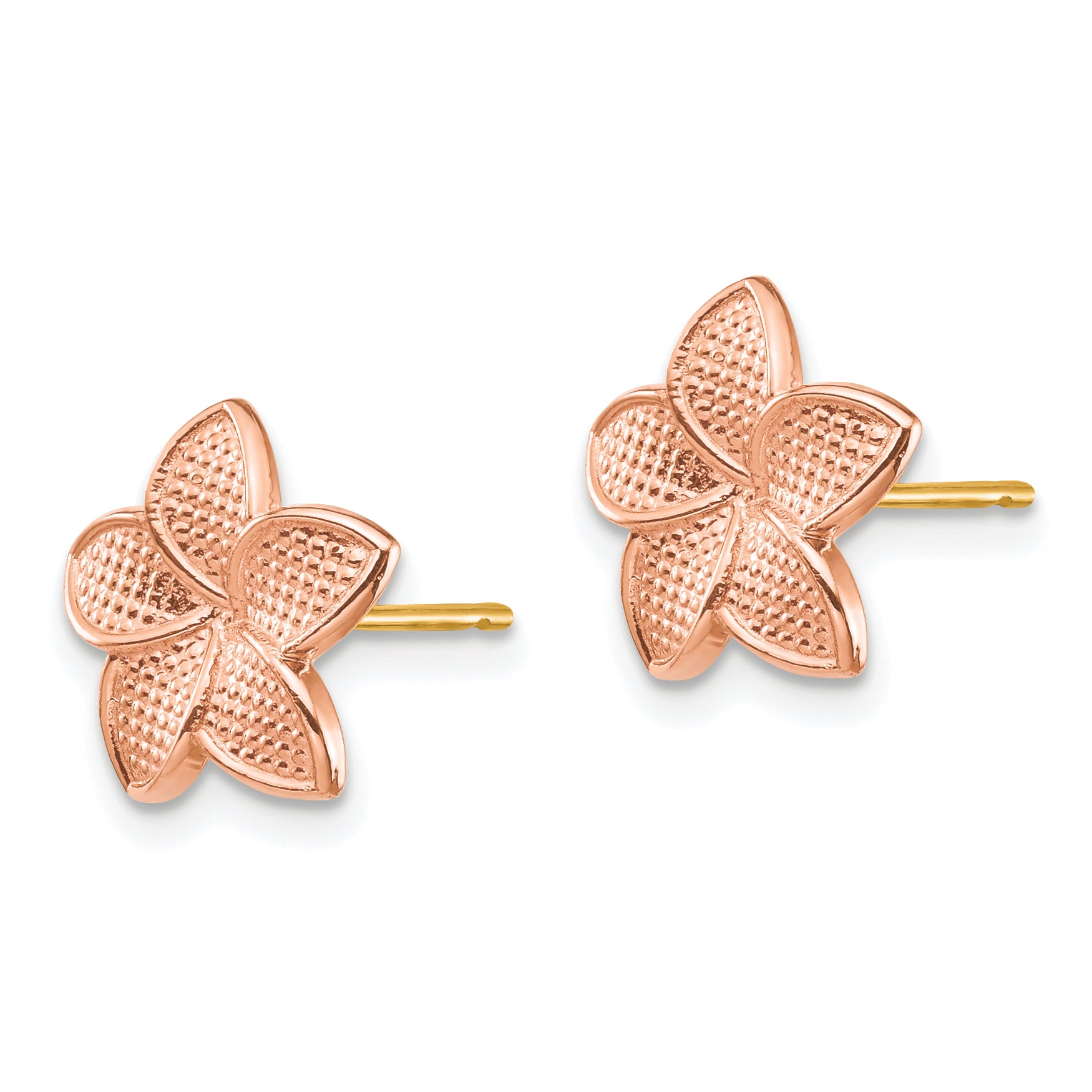 14K Rose Gold Polished & Textured Plumeria & Yellow Post & Earring Backs Secondary image