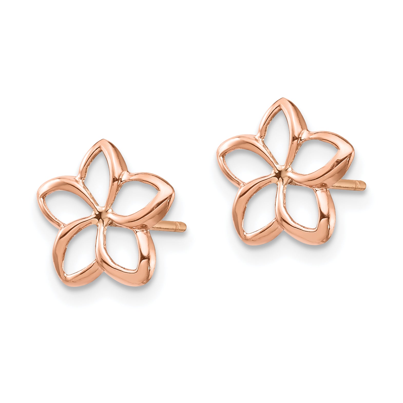 14K Rose Polished Plumeria Cutout Post Earrings Secondary image