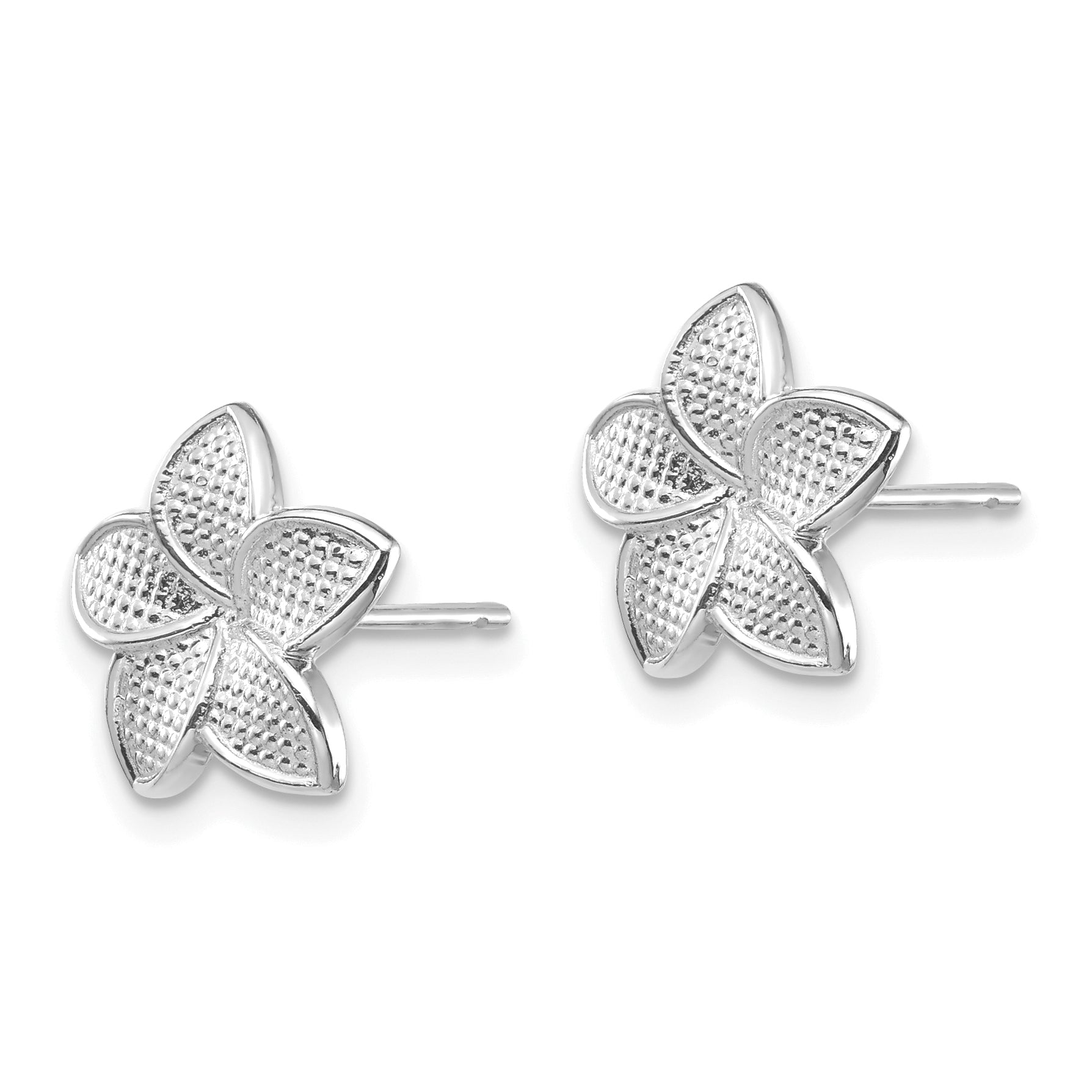 14K White Polished & Textured Plumeria Post Earrings Secondary image