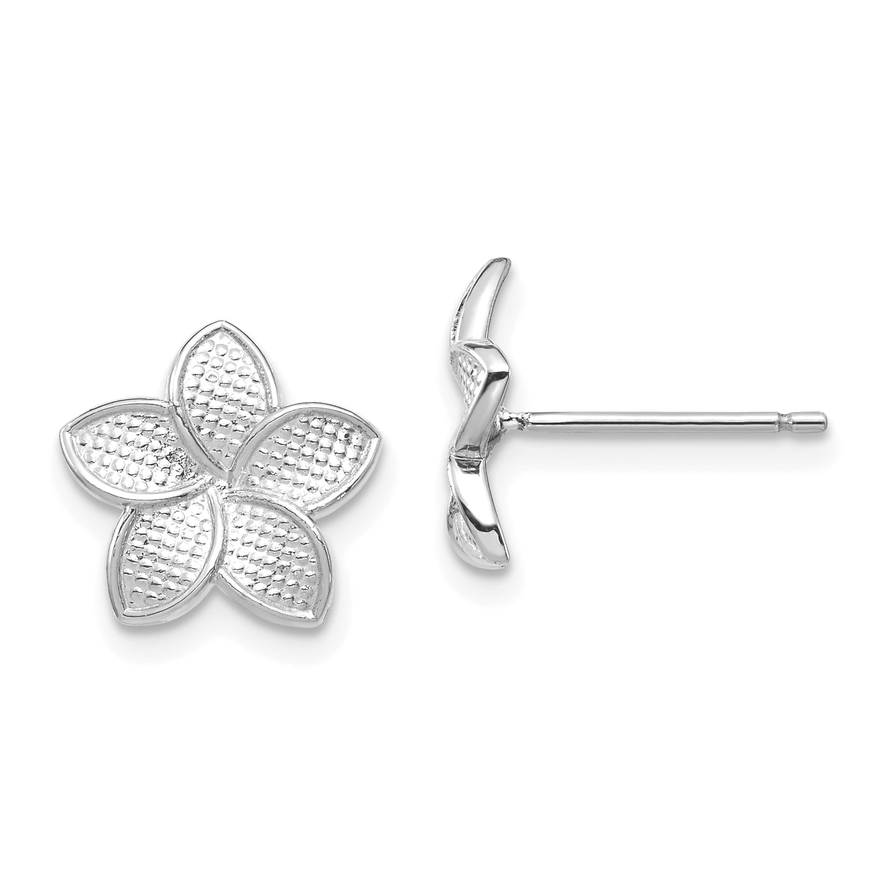 14K White Polished & Textured Plumeria Post Earrings Main image