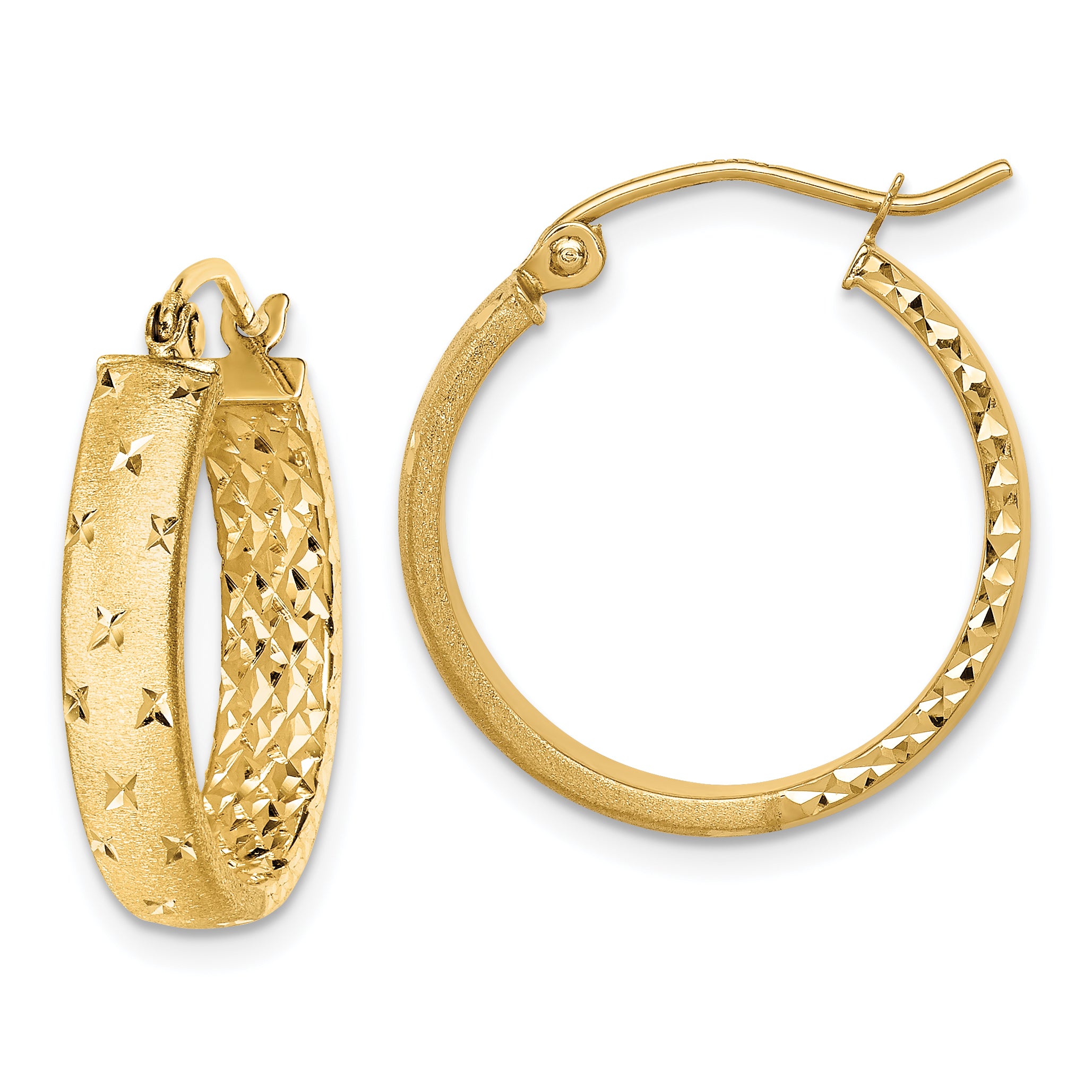 14k Polished Diamond-cut In/Out Hoop Earrings Main image