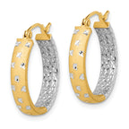 14k w/White Rhodium Satin Polished Diamond-cut In/Out Hoop Earrings