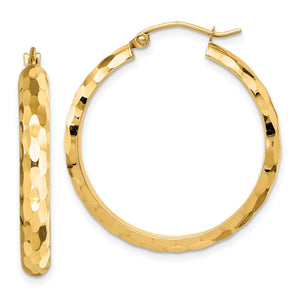 Hoop Earrings in 14K Yellow Gold, 3.8x30mm Diamond-Cut - Sophia Jewelers