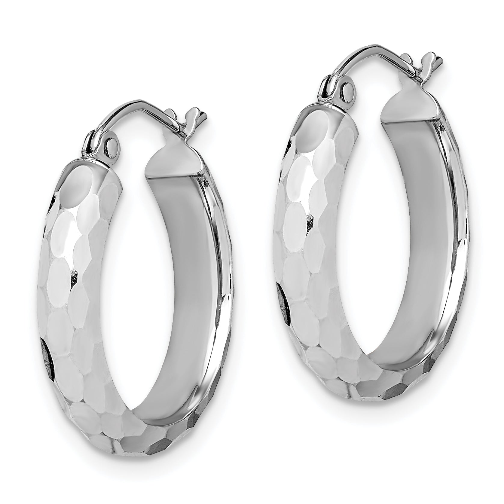 14k White Gold Diamond-cut Hoop Earrings Secondary image