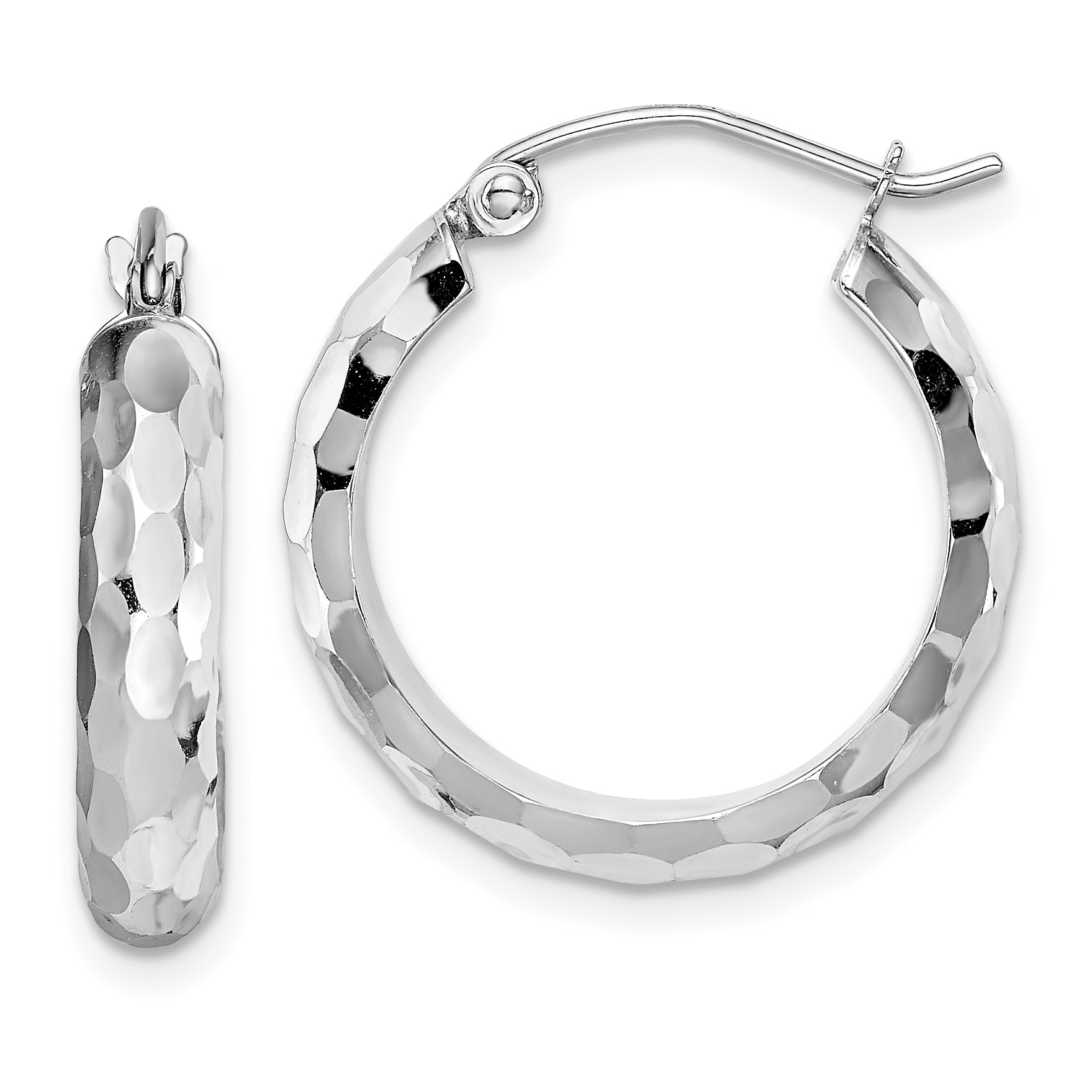 14k White Gold Diamond-cut Hoop Earrings Main image