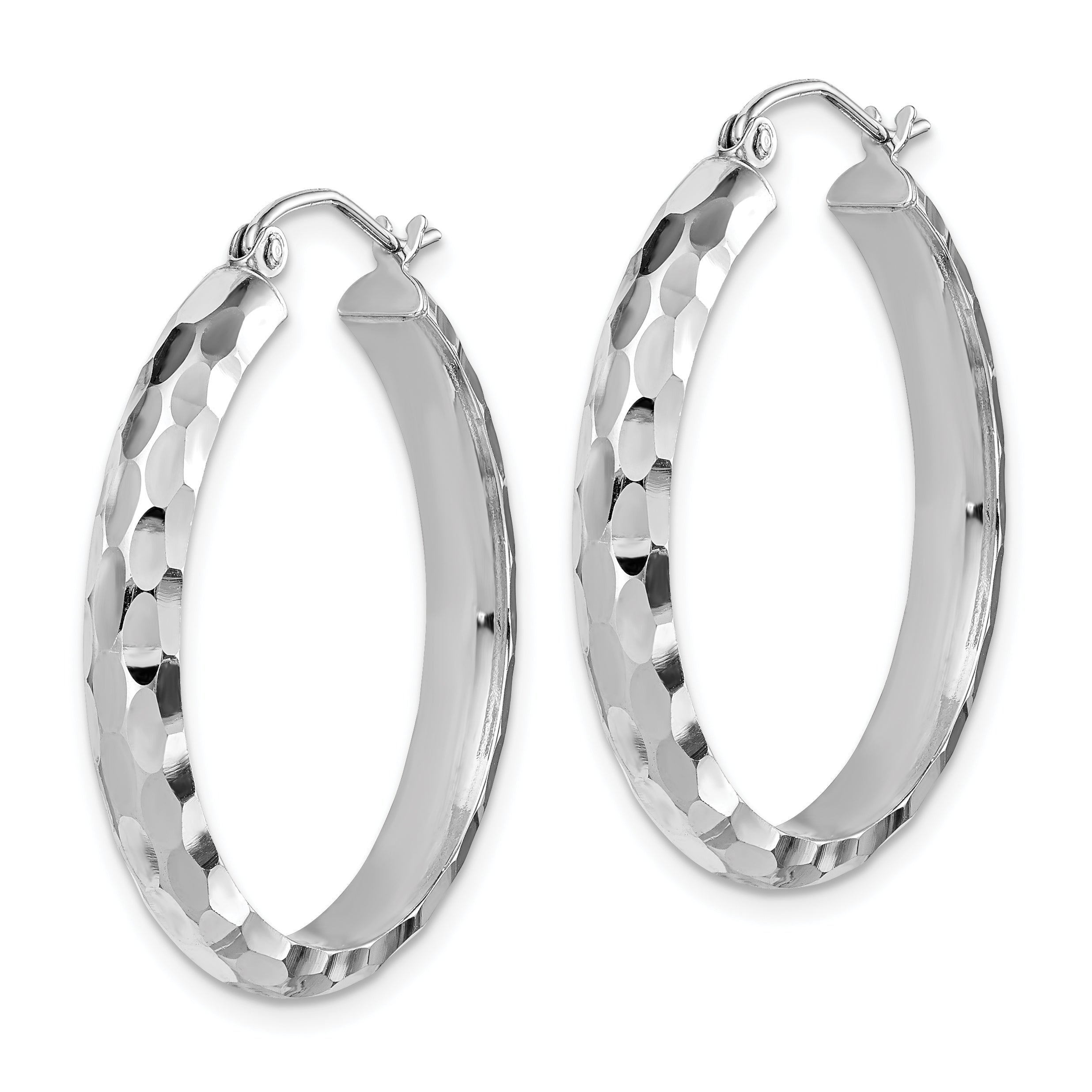 14k White Gold Diamond-cut Hoop Earrings Secondary image