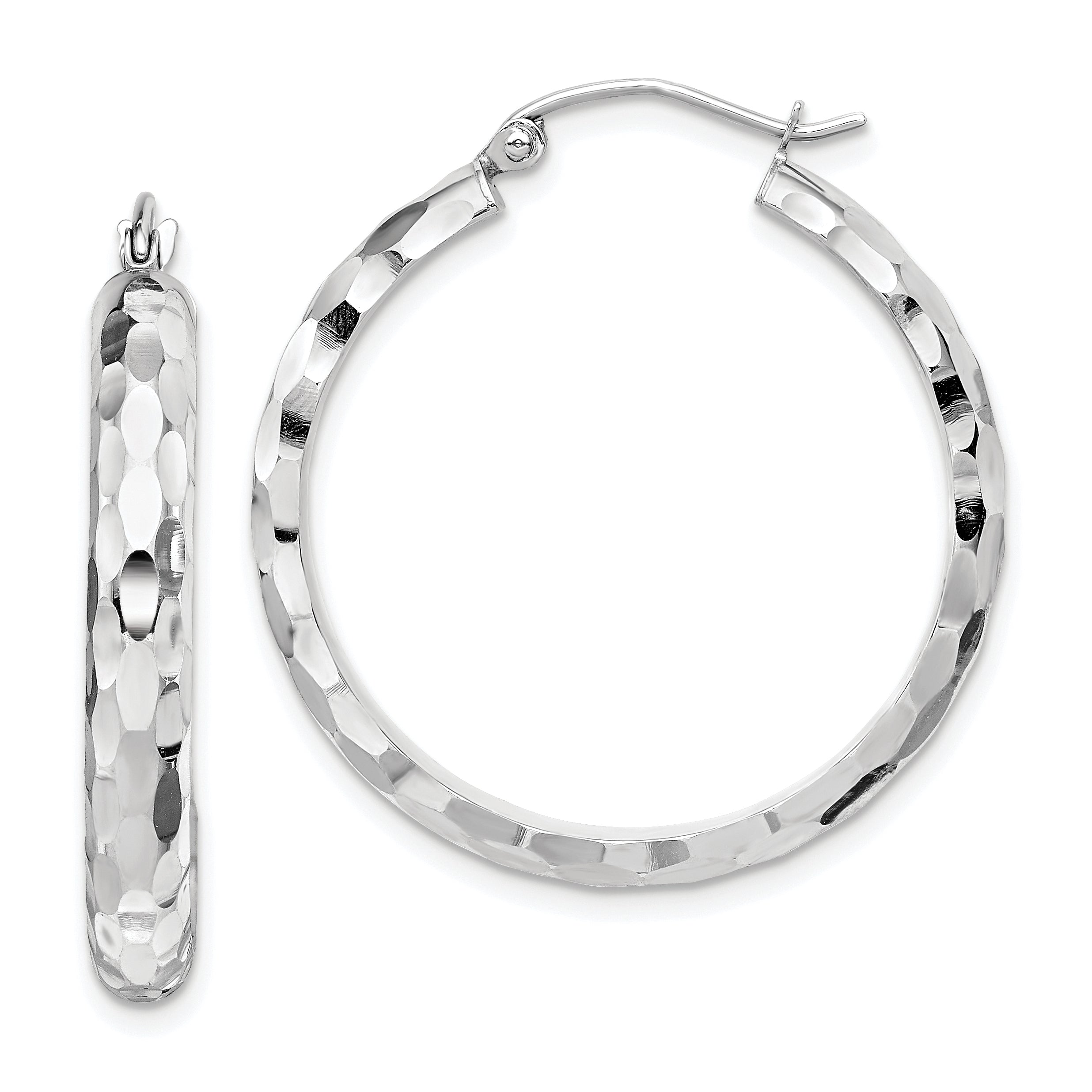 14k White Gold Diamond-cut Hoop Earrings Main image