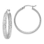 14k White Gold Diamond-cut In/Out Hoop Earrings