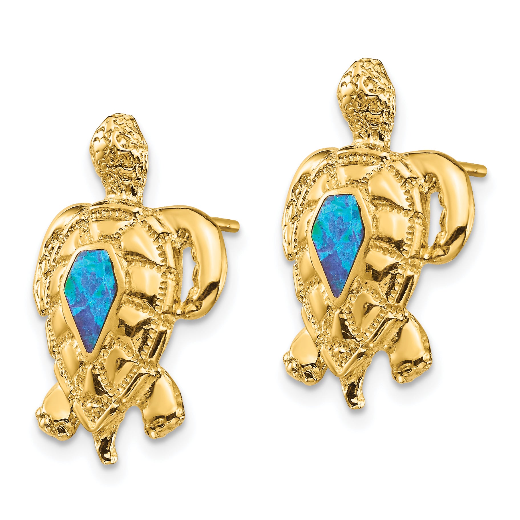 14K Created Opal Turtle Post Earrings Secondary image