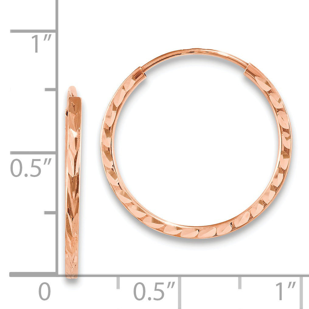 14k Rose Gold Diamond-cut Square Tube Endless Hoop Earrings Secondary image