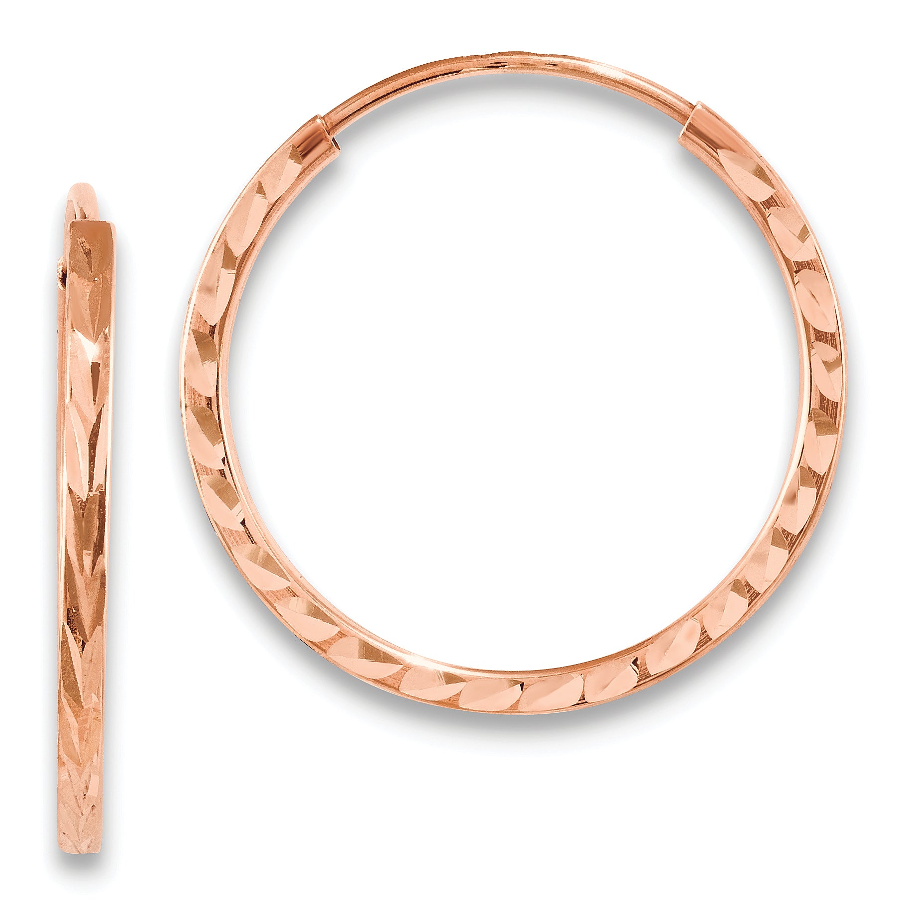 14k Rose Gold Diamond-cut Square Tube Endless Hoop Earrings Main image