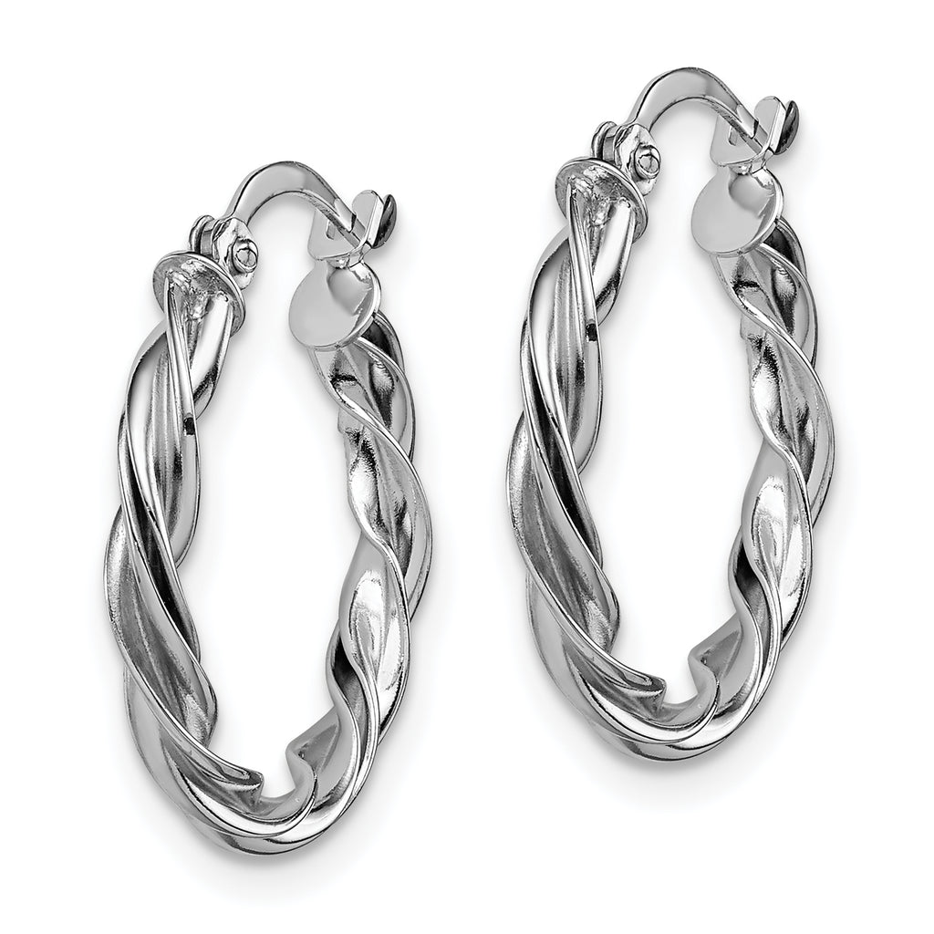 14K Polished White Gold Twisted Hoop Earrings