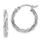 14K Polished White Gold Twisted Hoop Earrings