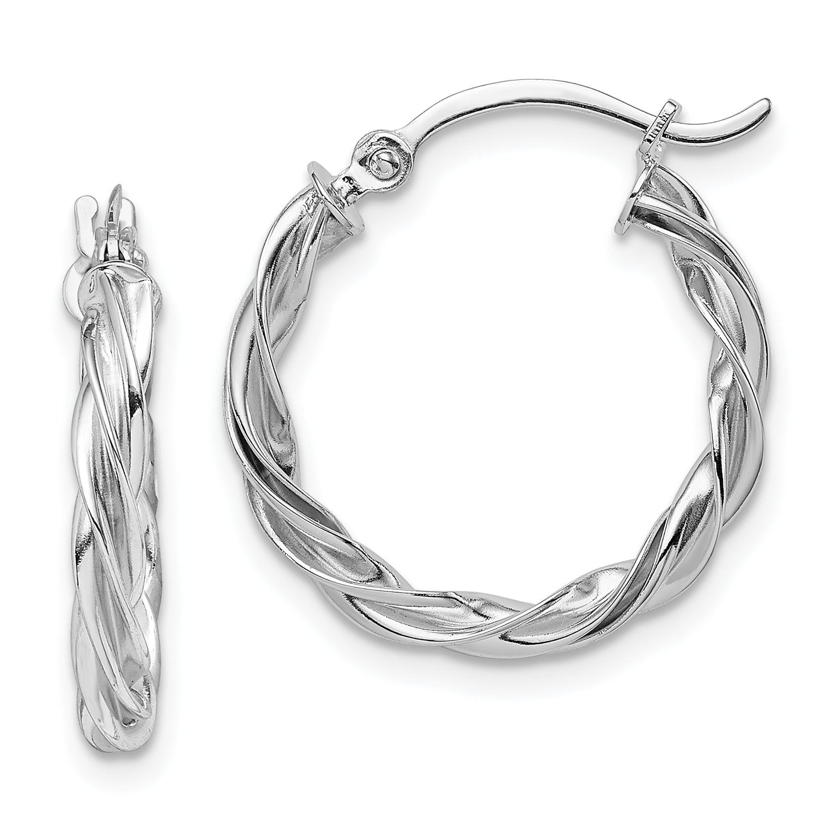 14K Polished White Gold Twisted Hoop Earrings