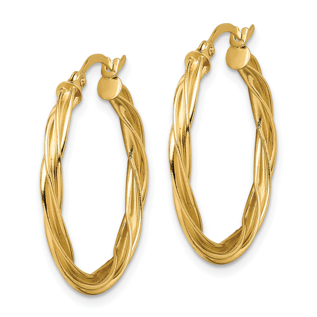 14K Polished Twisted 2.5mm Hoop Earrings
