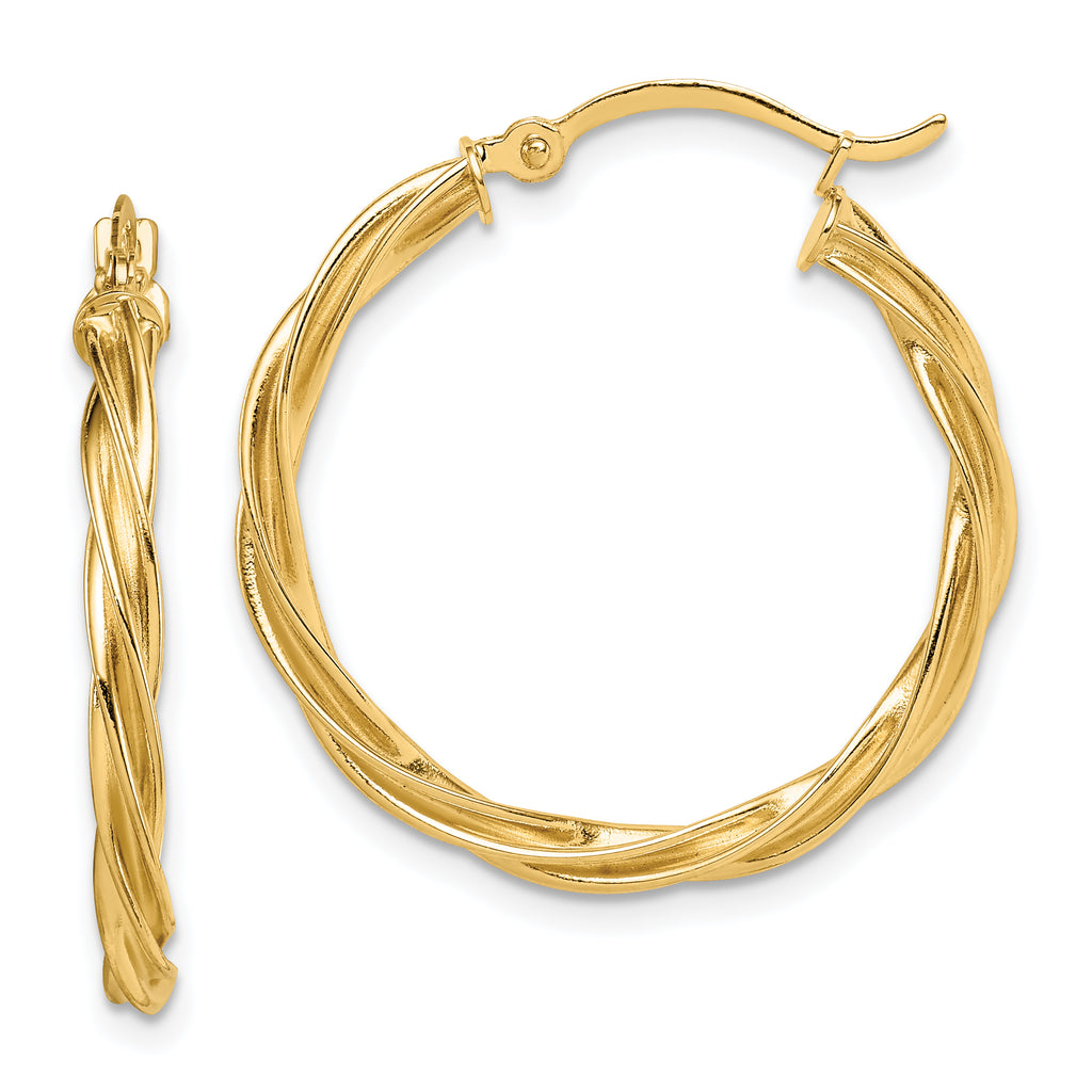 14K Polished Twisted 2.5mm Hoop Earrings